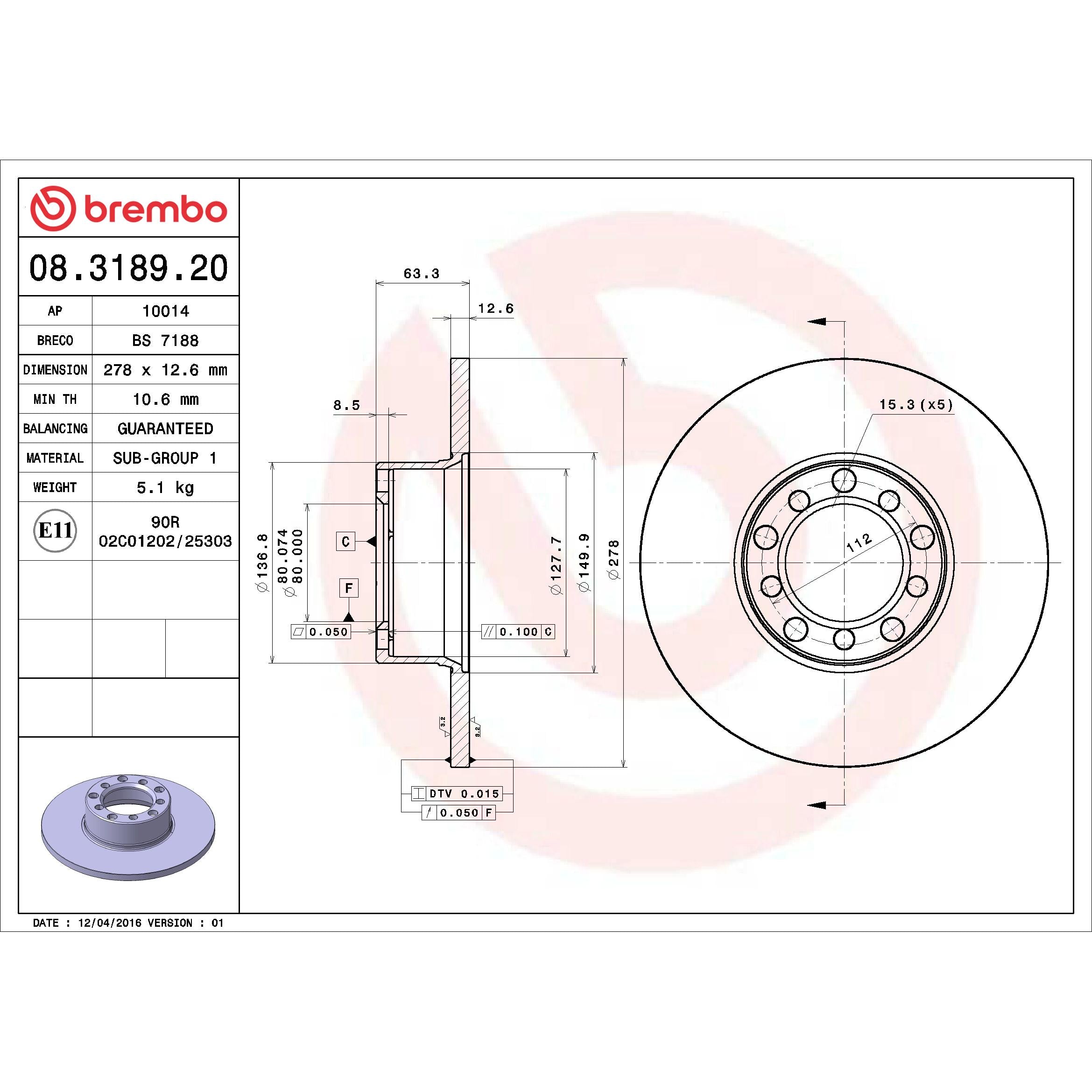 Brembo Disc Brake Rotor 08.3189.20