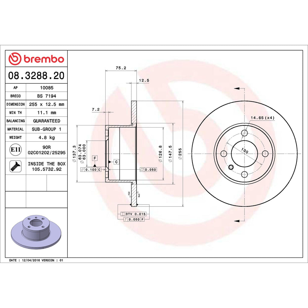 Brembo Disc Brake Rotor 08.3288.20