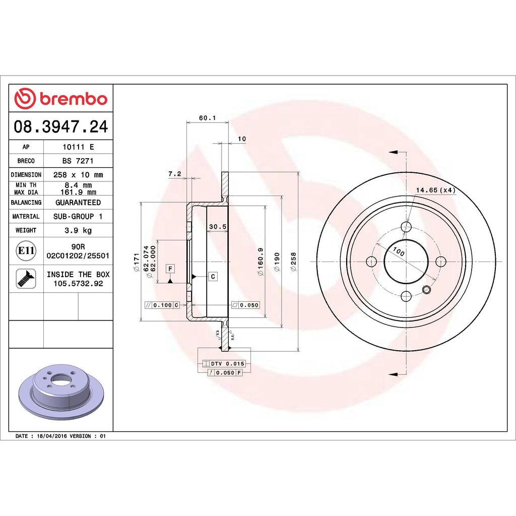 Brembo Disc Brake Rotor 08.3947.24