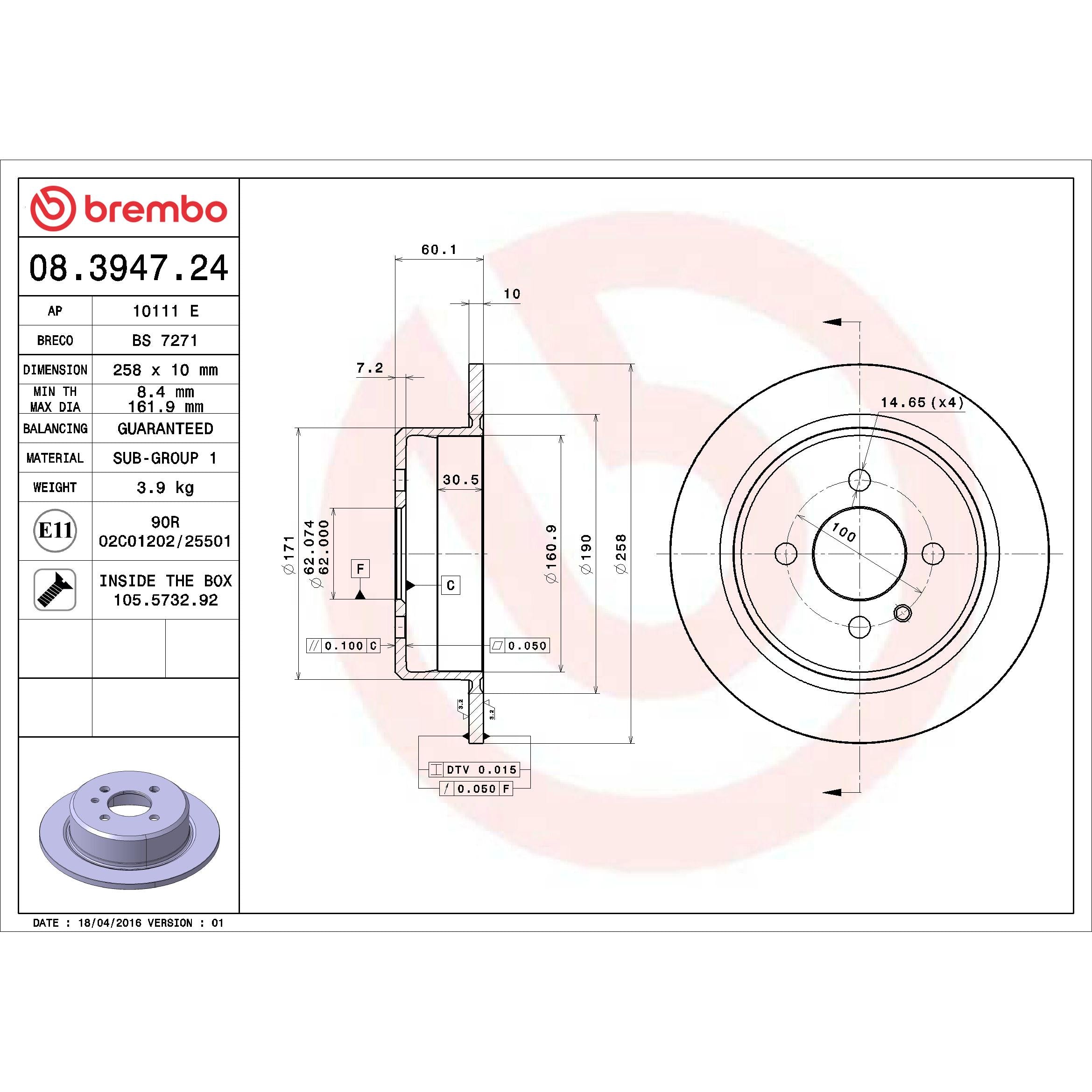 Brembo Disc Brake Rotor 08.3947.24