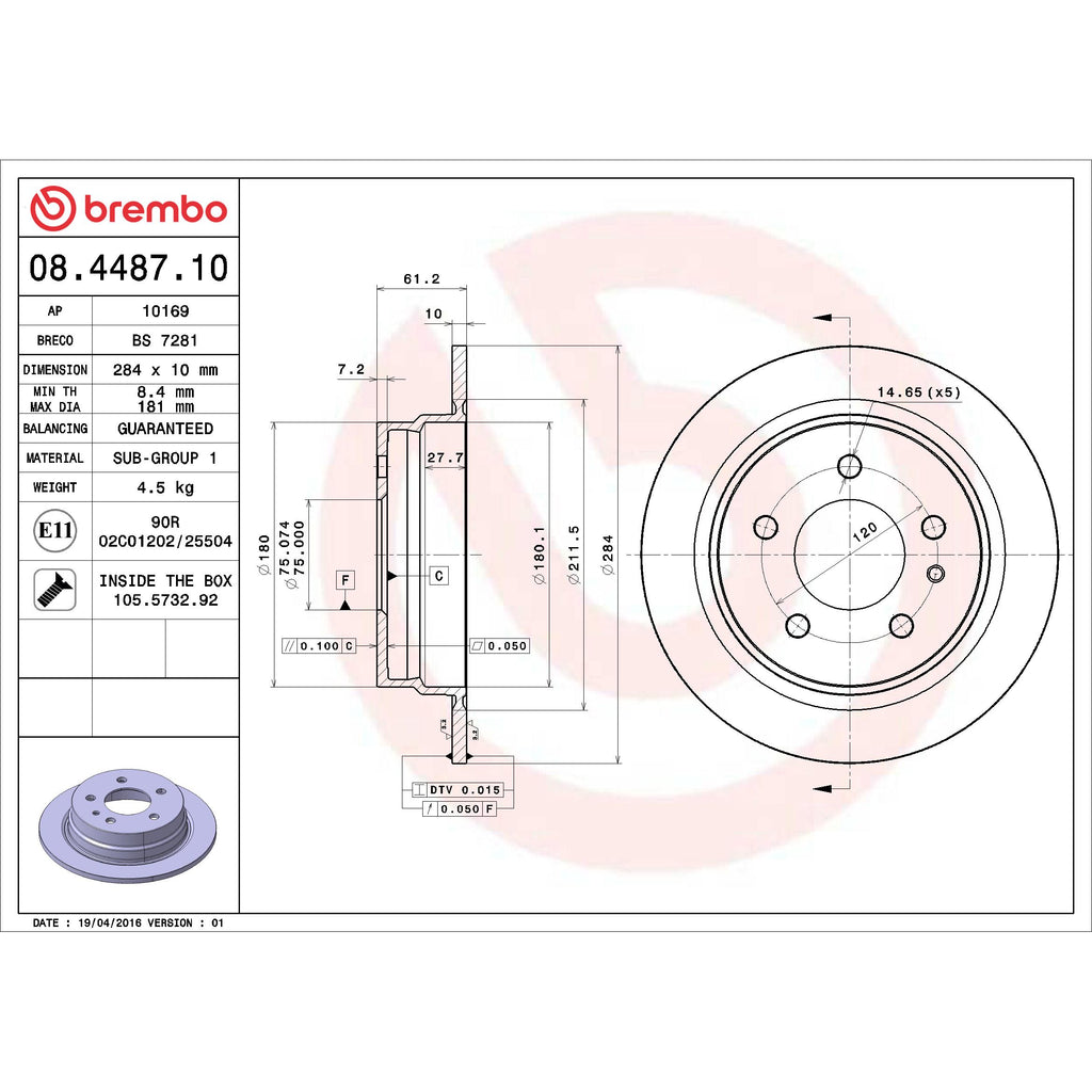 Brembo Disc Brake Rotor 08.4487.10