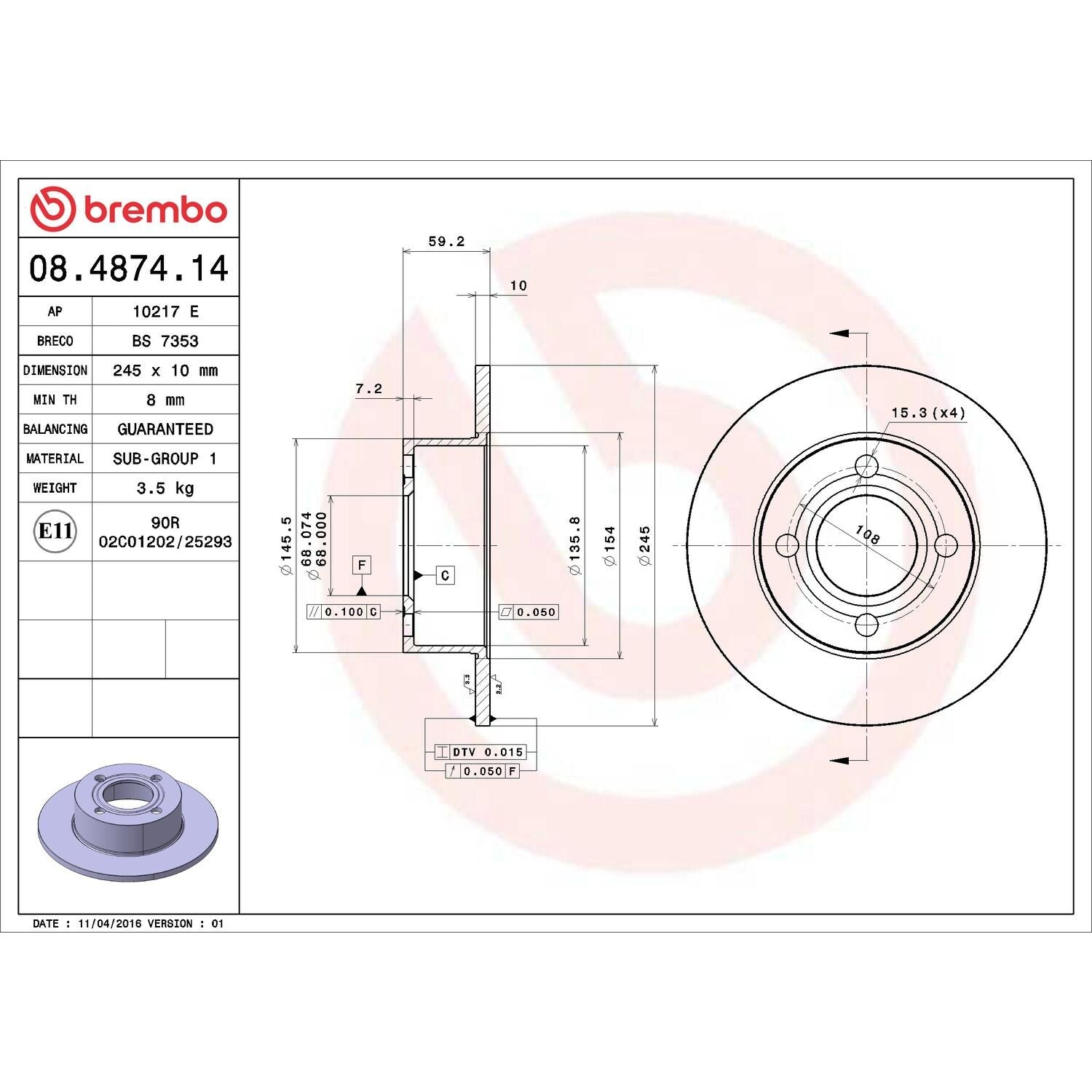 Brembo Disc Brake Rotor 08.4874.14
