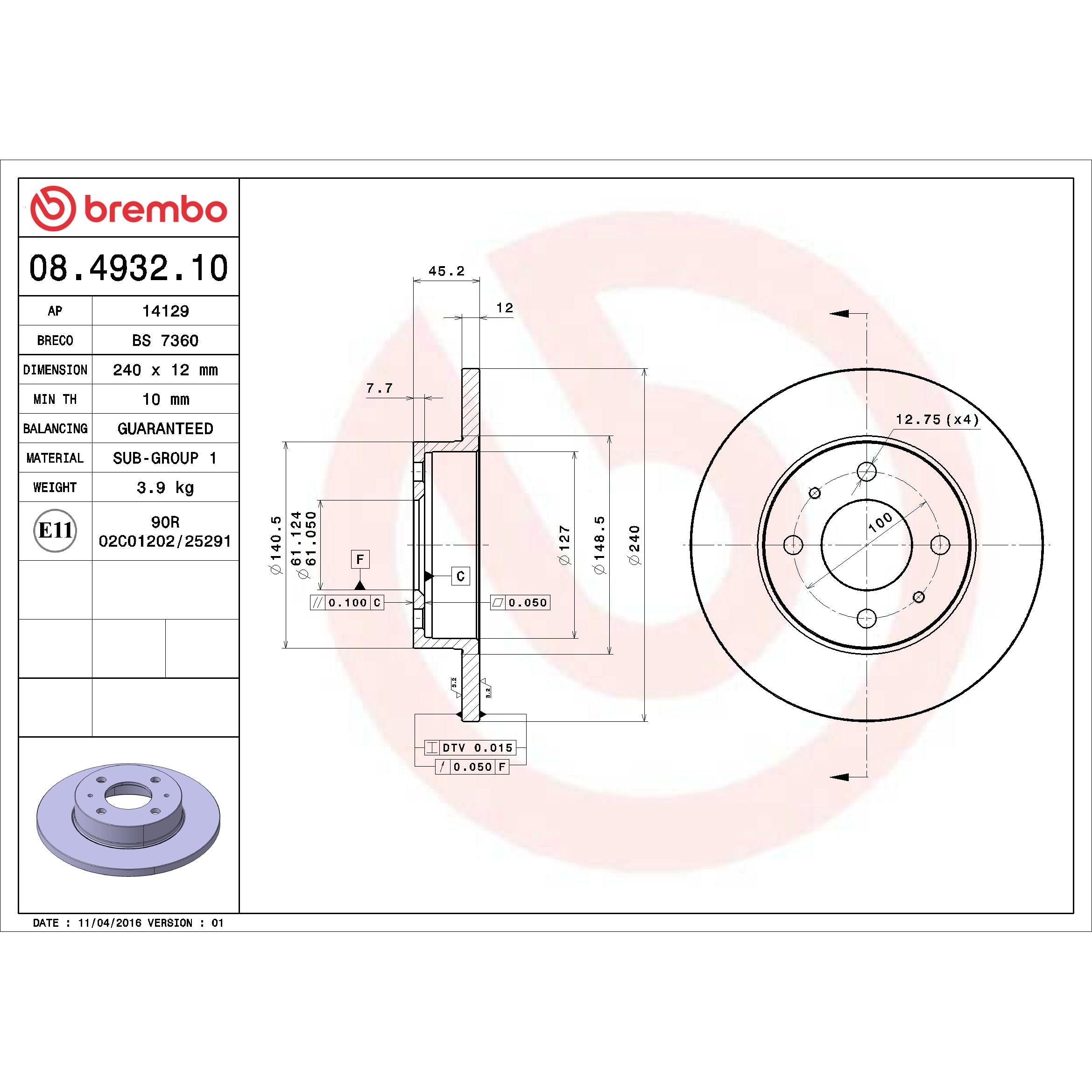 Brembo Disc Brake Rotor 08.4932.10