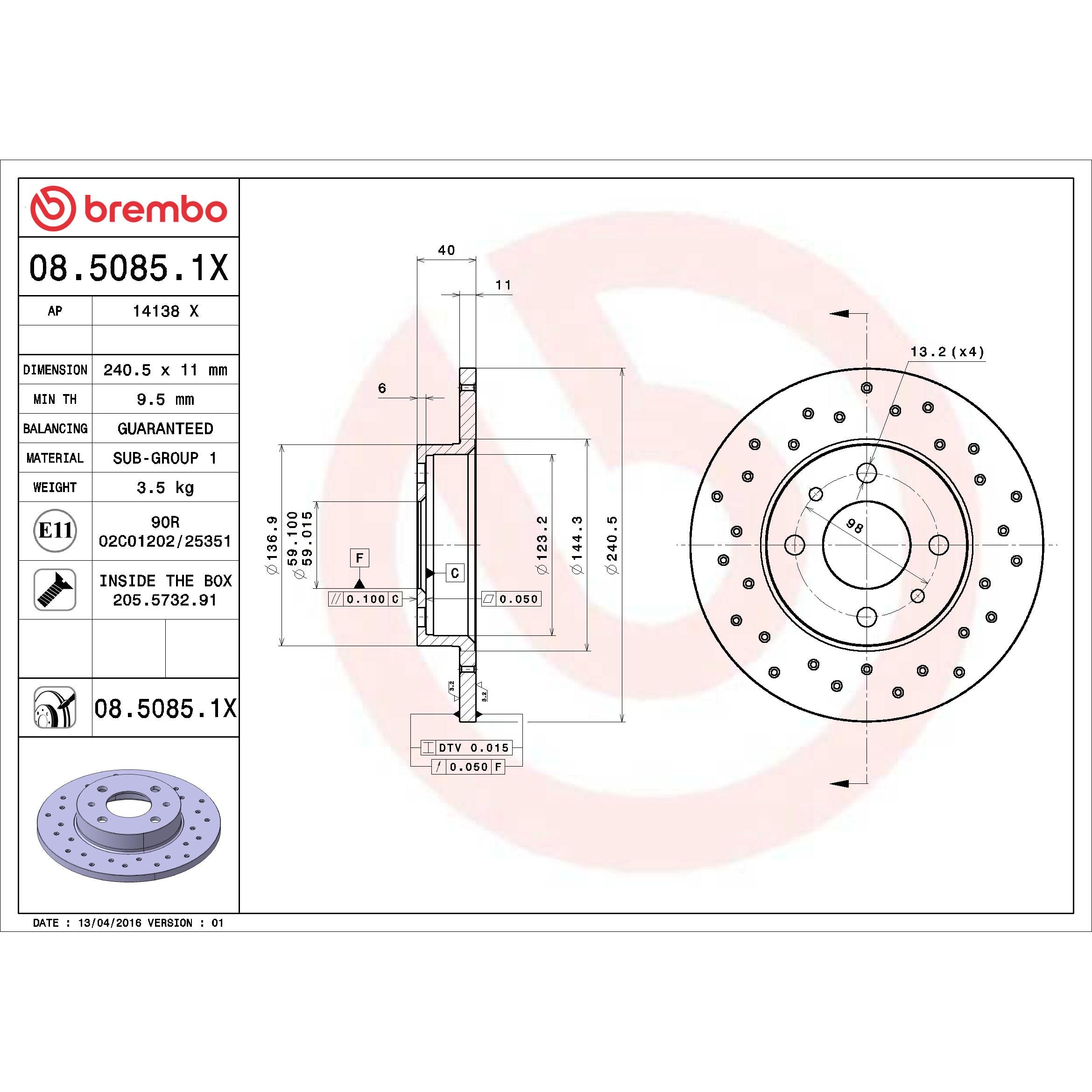 Brembo Disc Brake Rotor 08.5085.1X