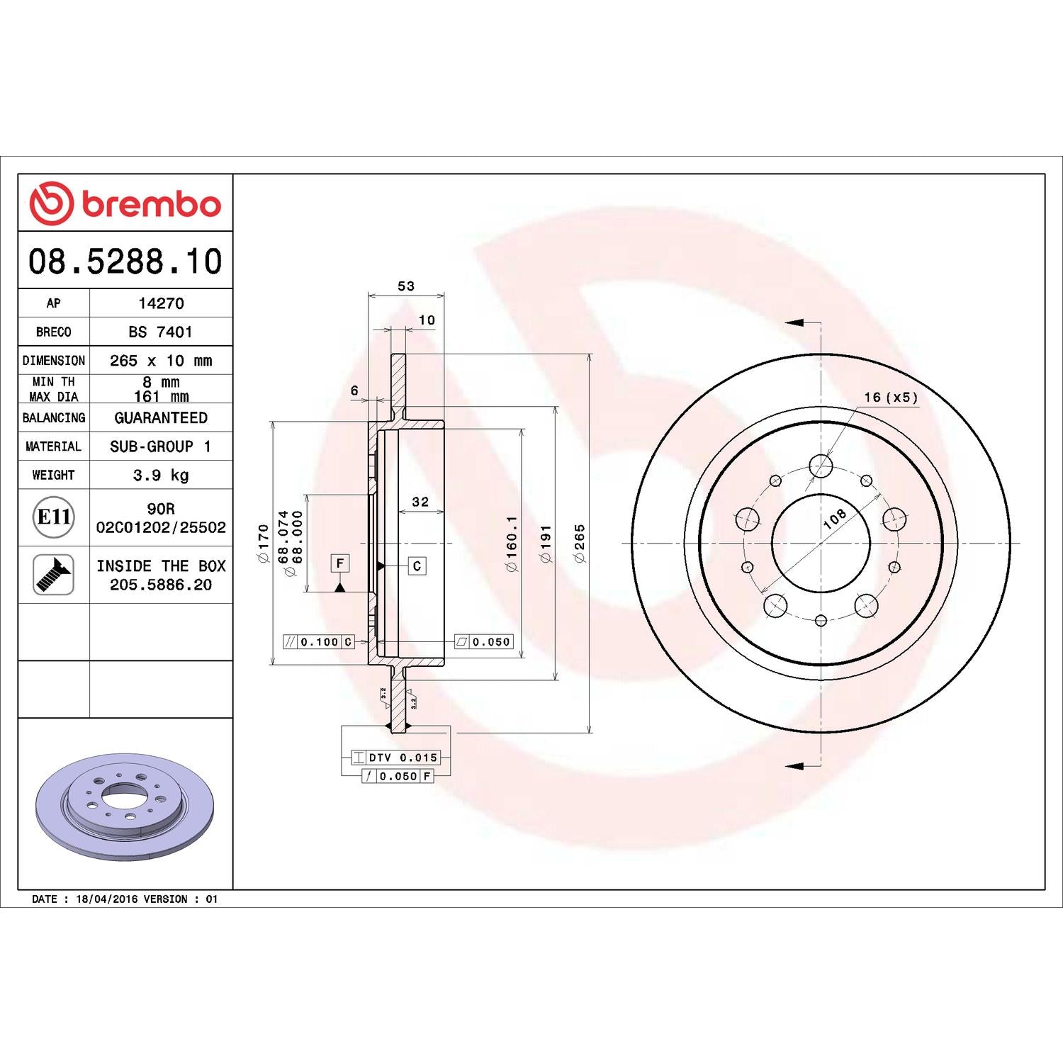 Brembo Disc Brake Rotor 08.5288.10