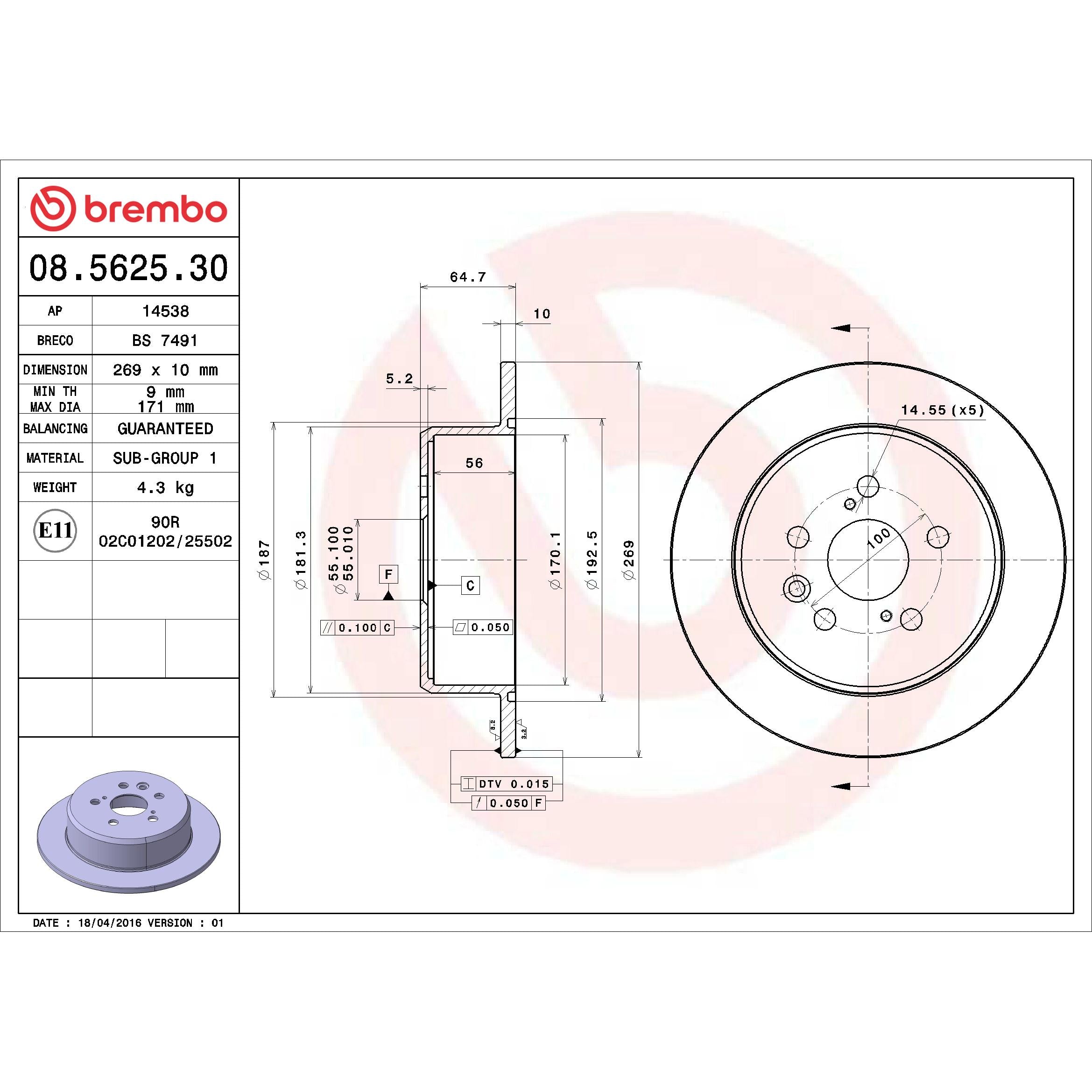 Brembo Disc Brake Rotor 08.5625.30