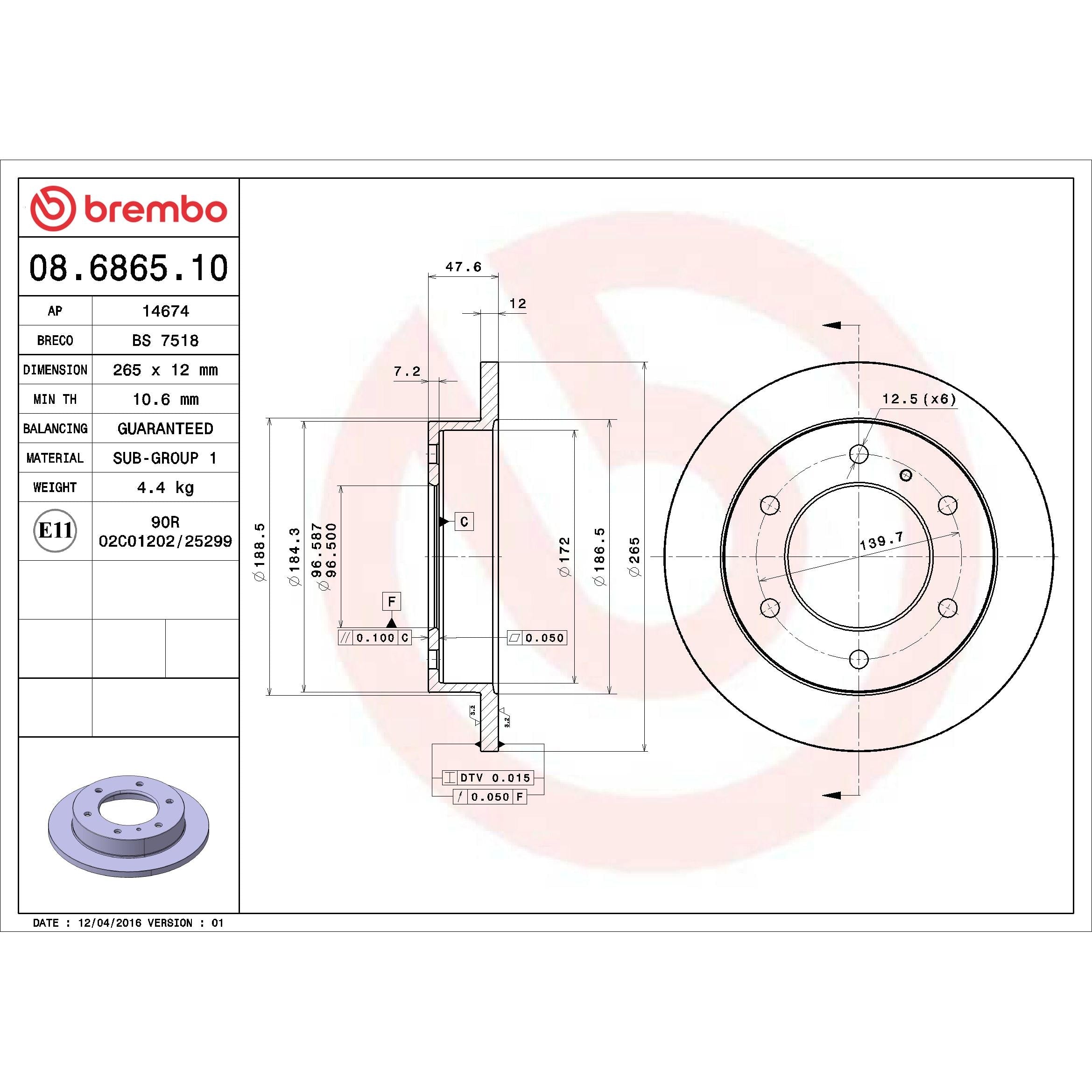 Brembo Disc Brake Rotor 08.6865.10