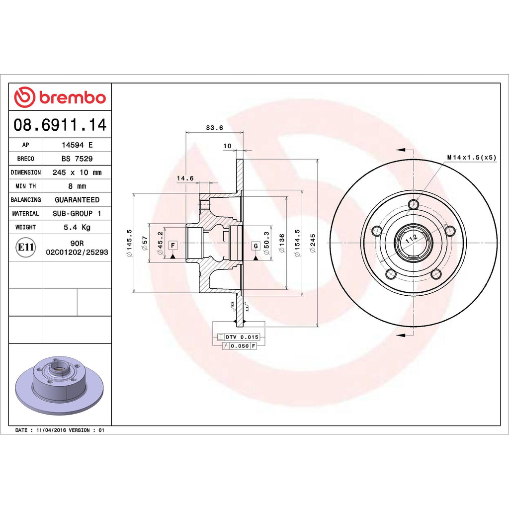 Brembo Disc Brake Rotor 08.6911.14