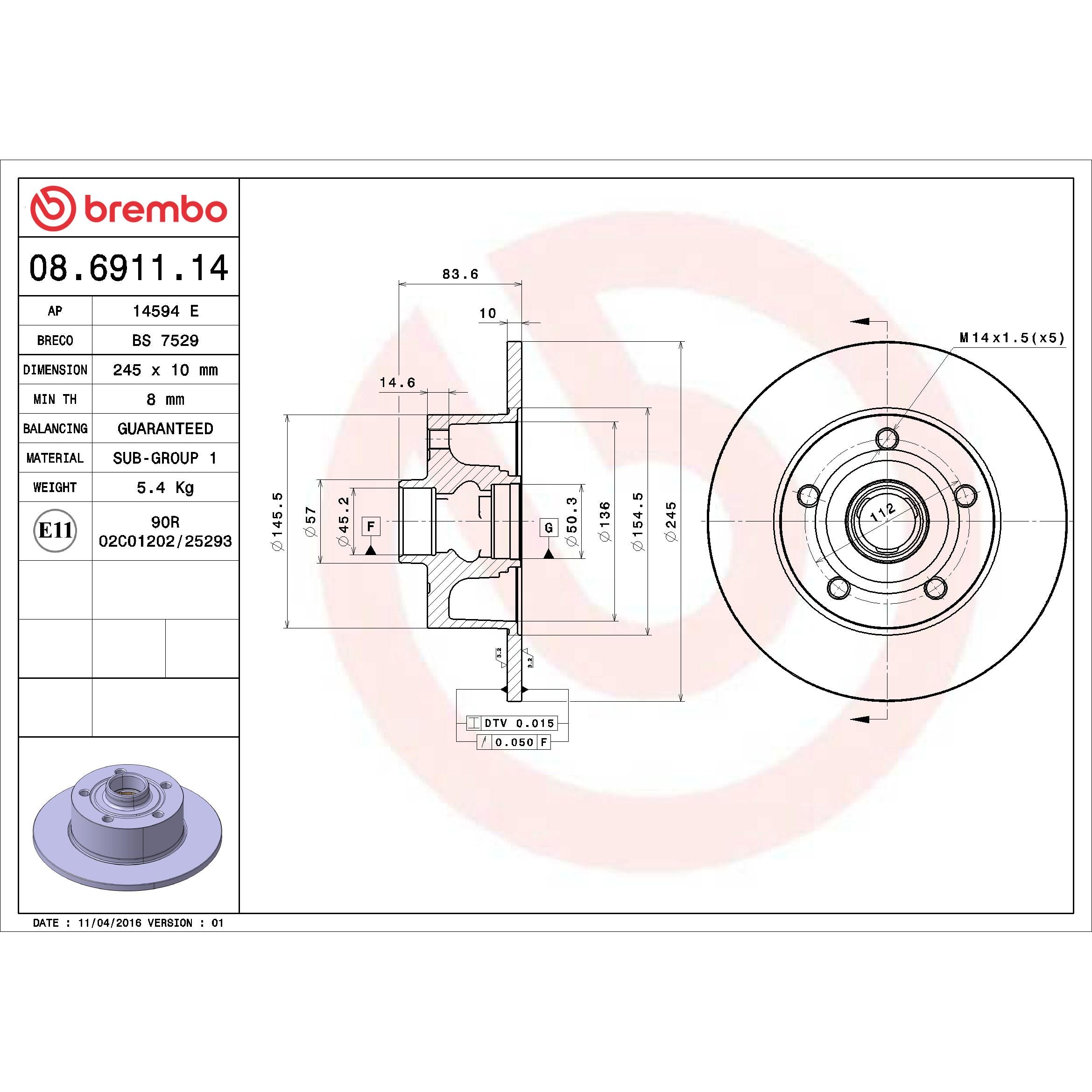Brembo Disc Brake Rotor 08.6911.14