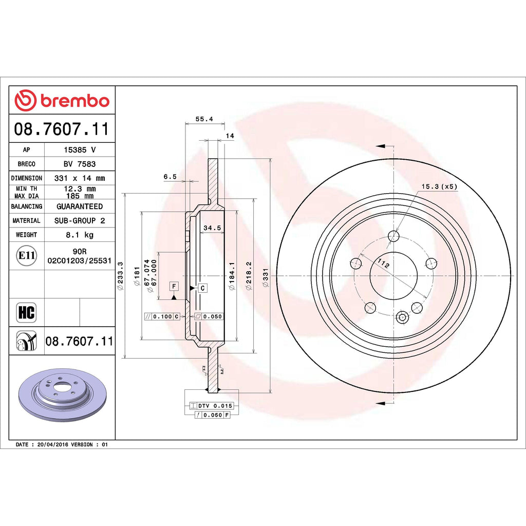 Brembo Disc Brake Rotor 08.7607.11