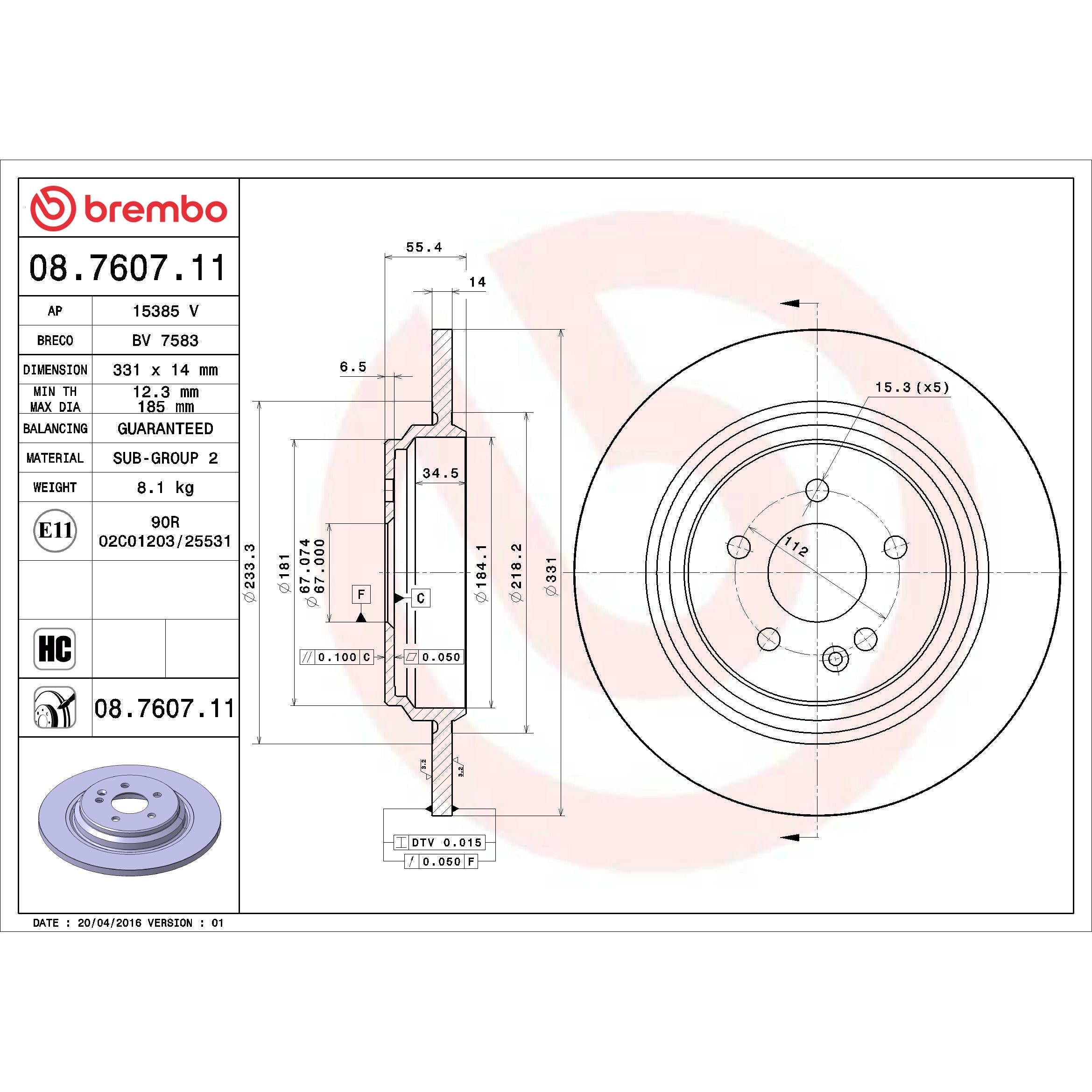 Brembo Disc Brake Rotor 08.7607.11