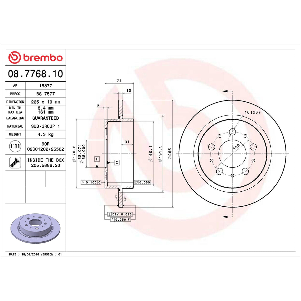 Brembo Disc Brake Rotor 08.7768.10