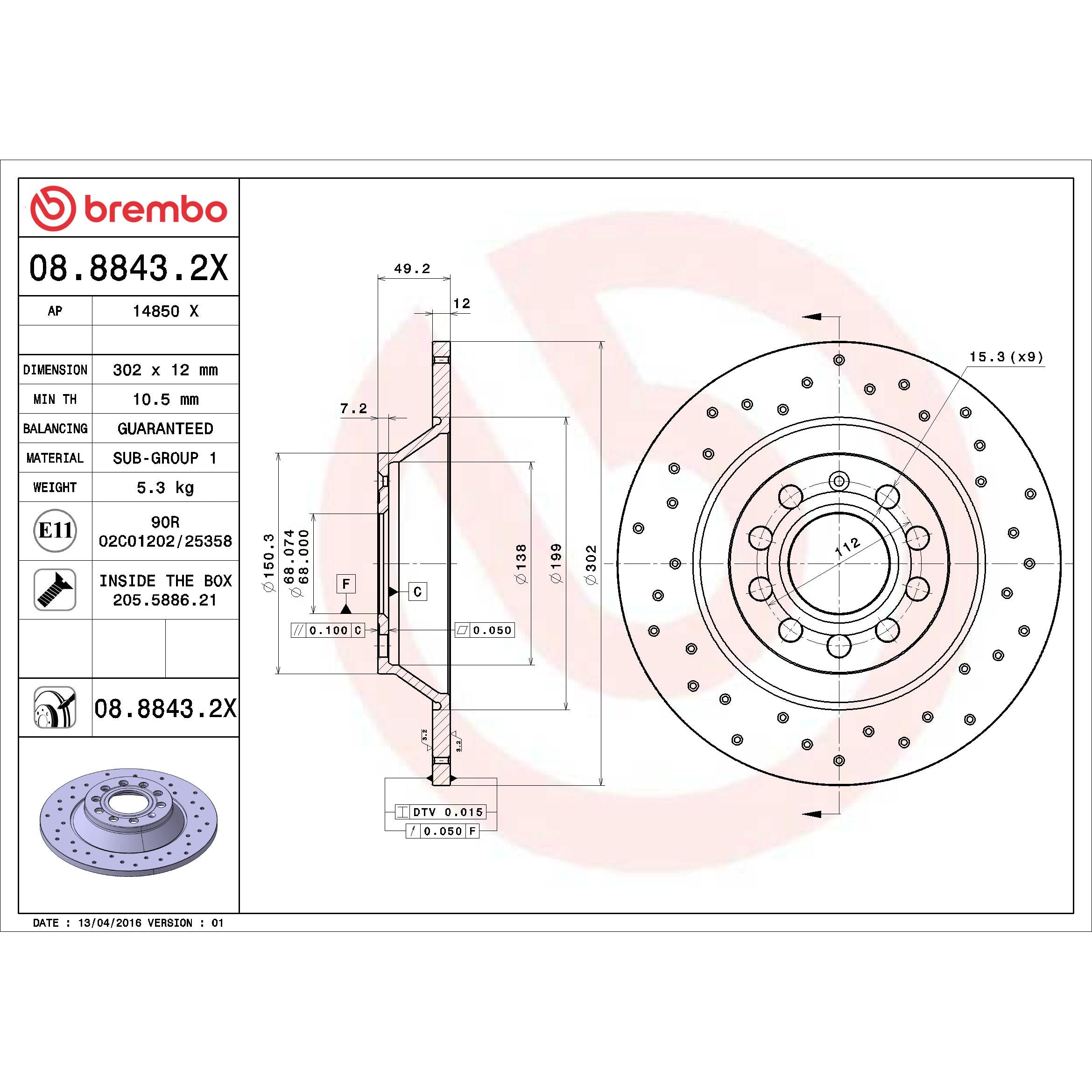 Brembo Disc Brake Rotor 08.8843.2X