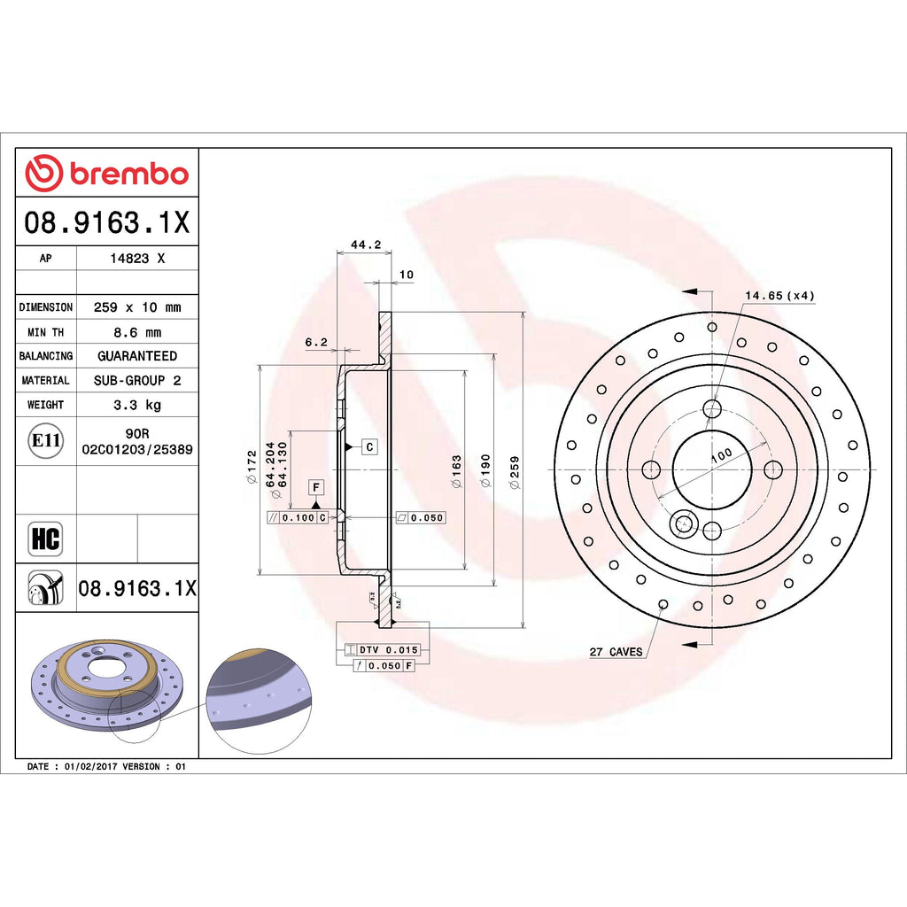 Brembo Disc Brake Rotor 08.9163.1X