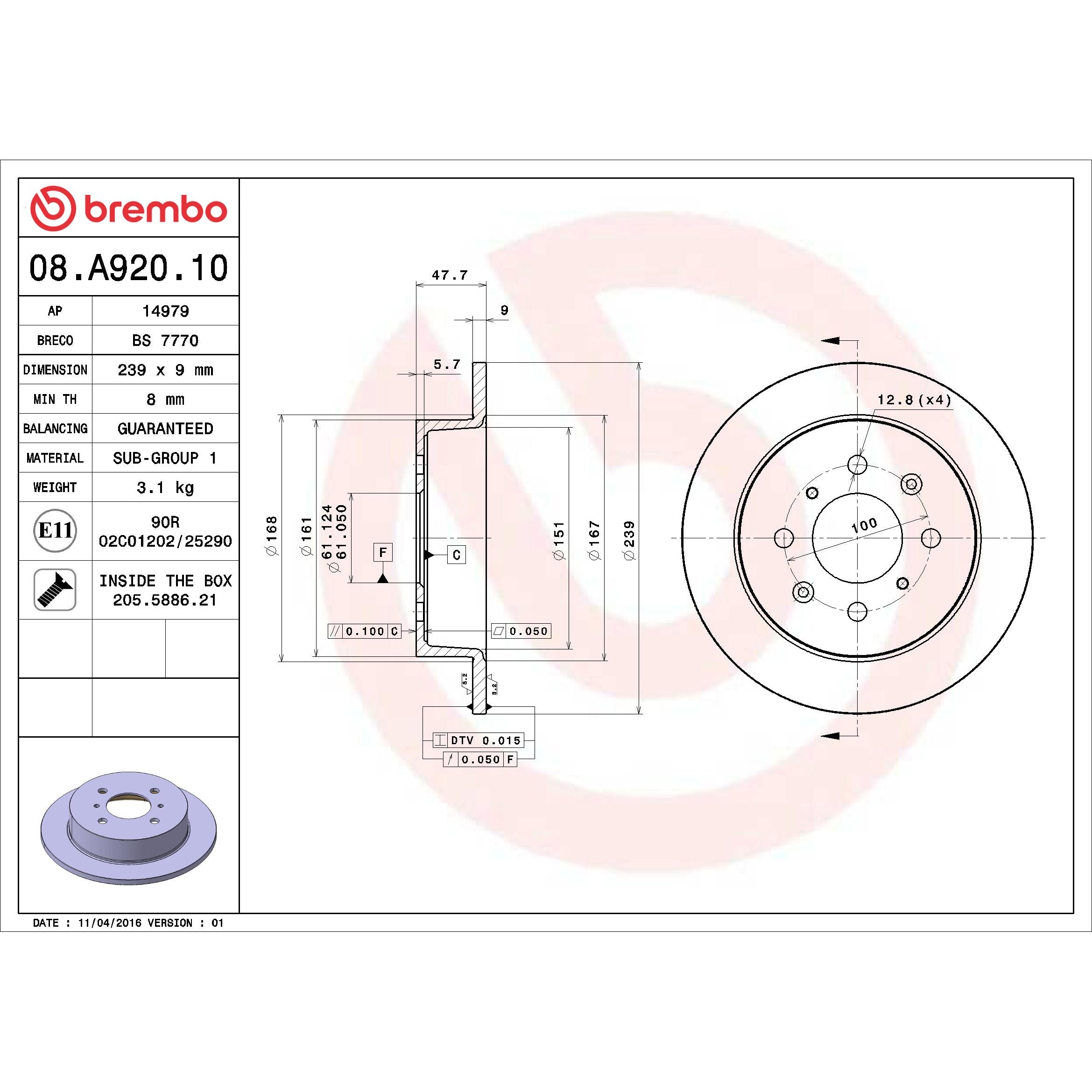 Brembo Disc Brake Rotor 08.A920.10