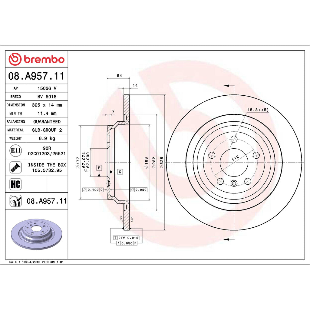 Brembo Disc Brake Rotor 08.A957.11