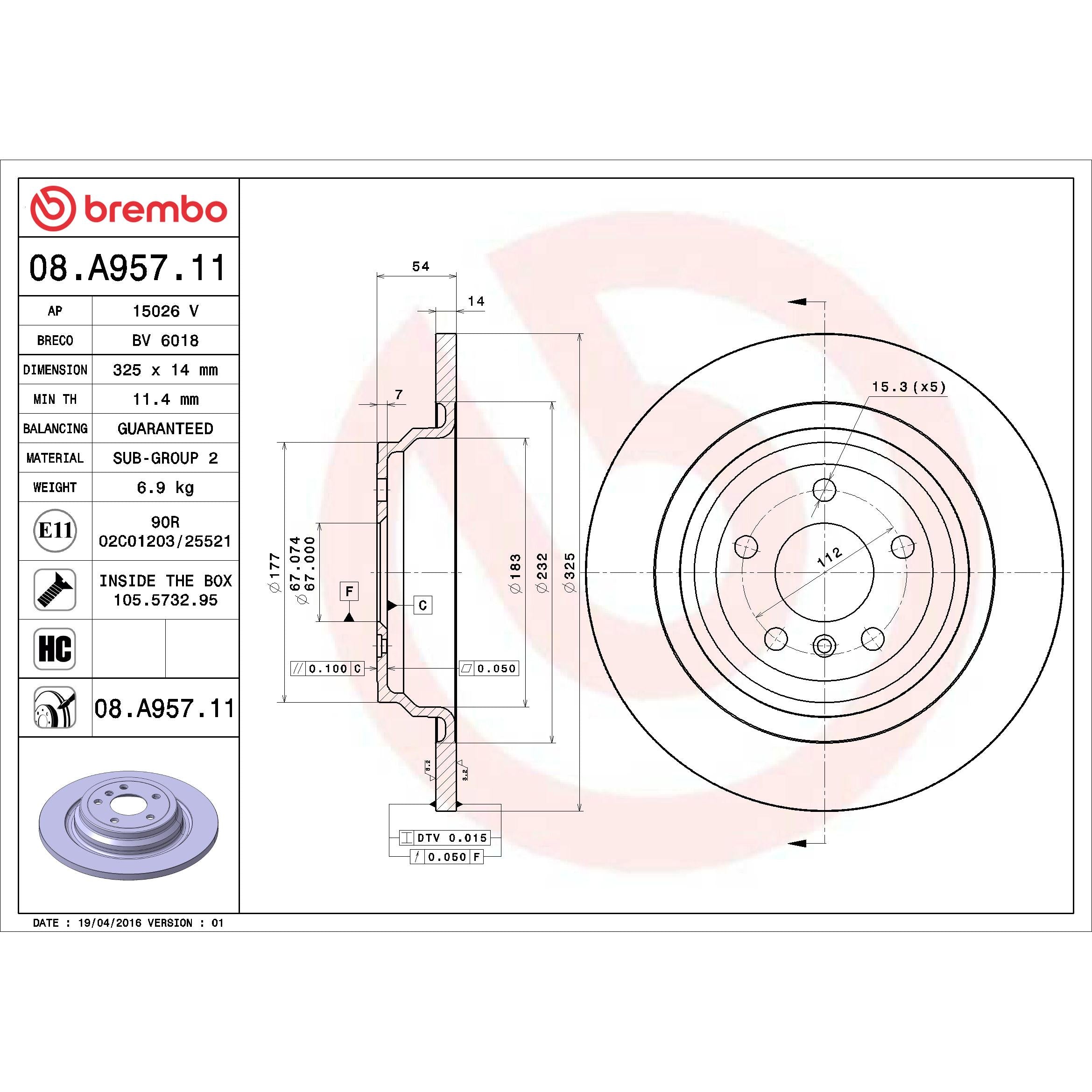 Brembo Disc Brake Rotor 08.A957.11