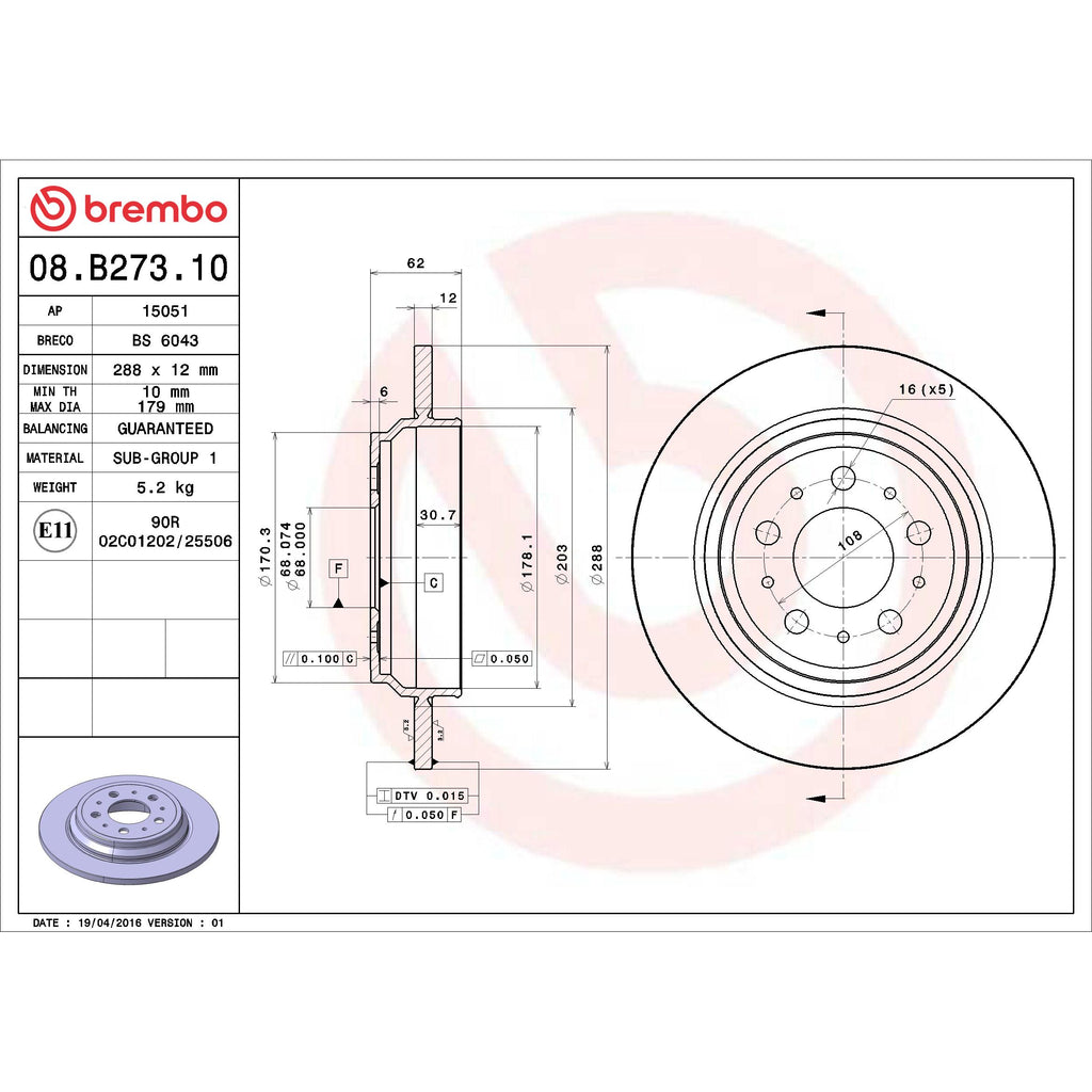 Brembo Disc Brake Rotor 08.B273.10