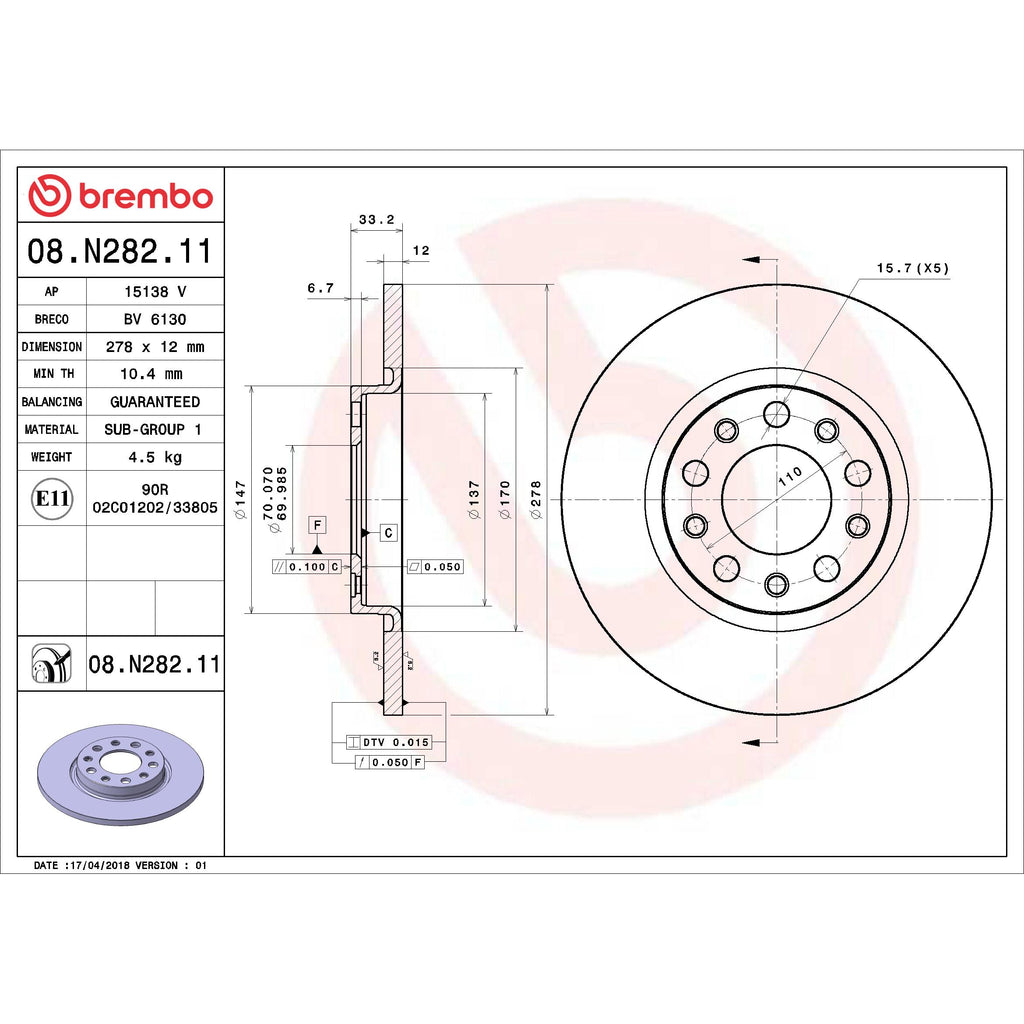 Brembo Disc Brake Rotor 08.N282.11
