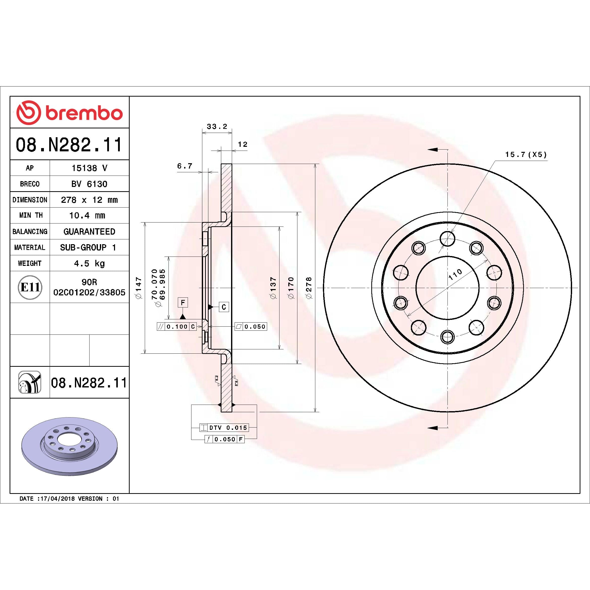 Brembo Disc Brake Rotor 08.N282.11