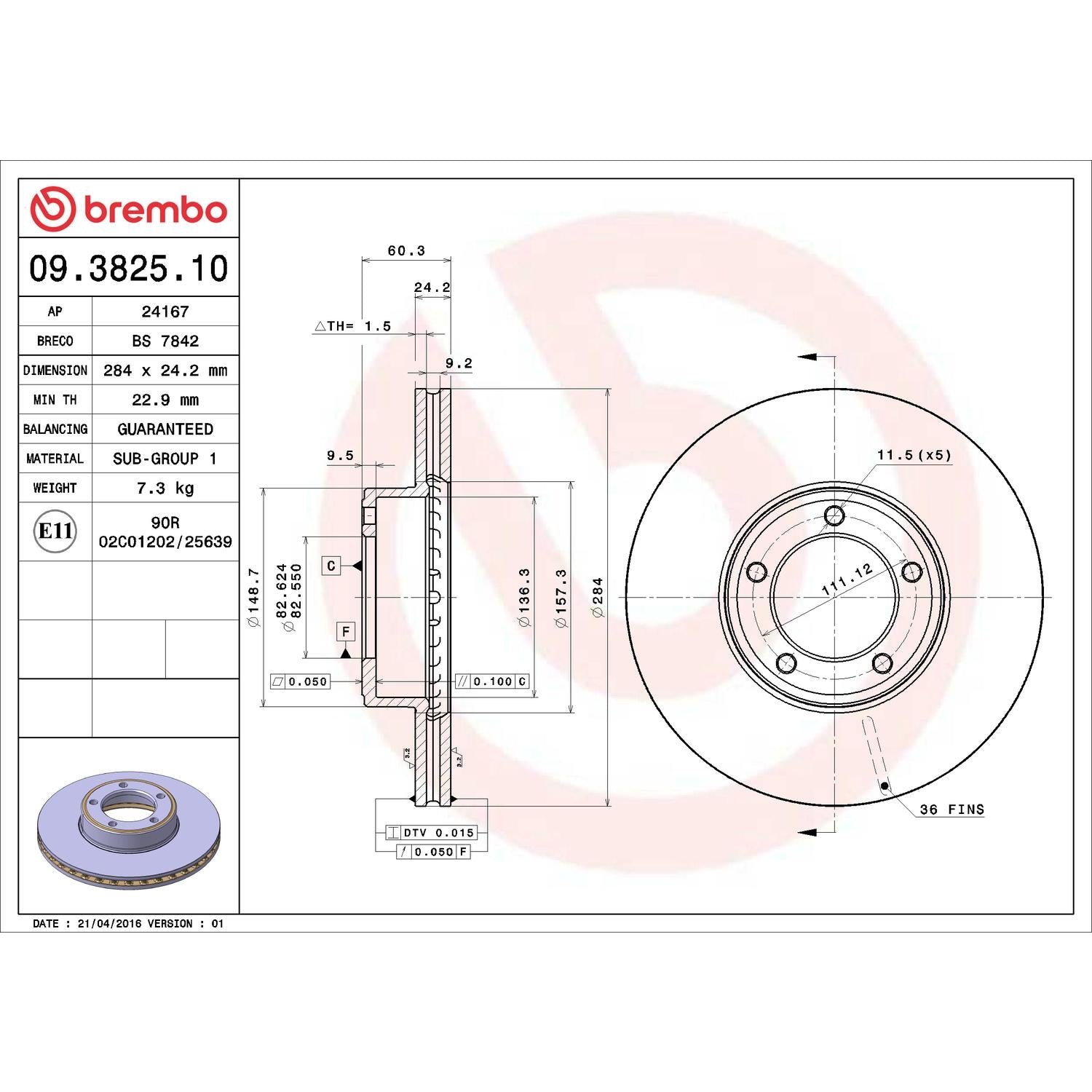 Brembo Disc Brake Rotor 09.3825.10