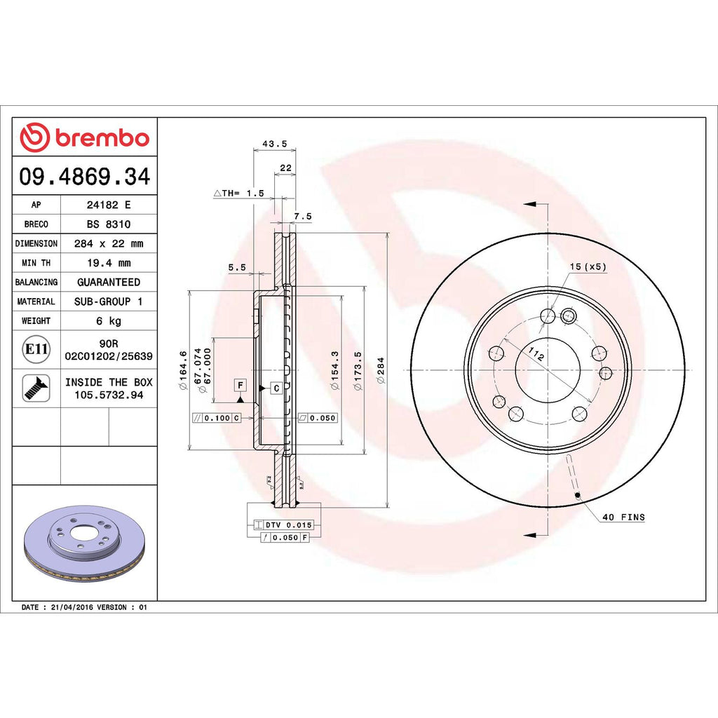 Brembo Disc Brake Rotor 09.4869.34
