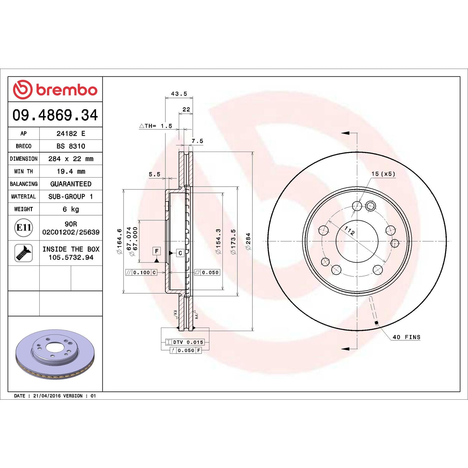 Brembo Disc Brake Rotor 09.4869.34