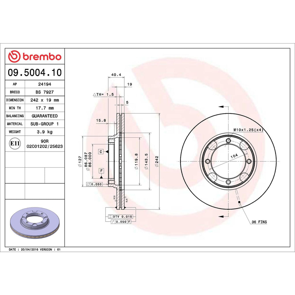 Brembo Disc Brake Rotor 09.5004.10