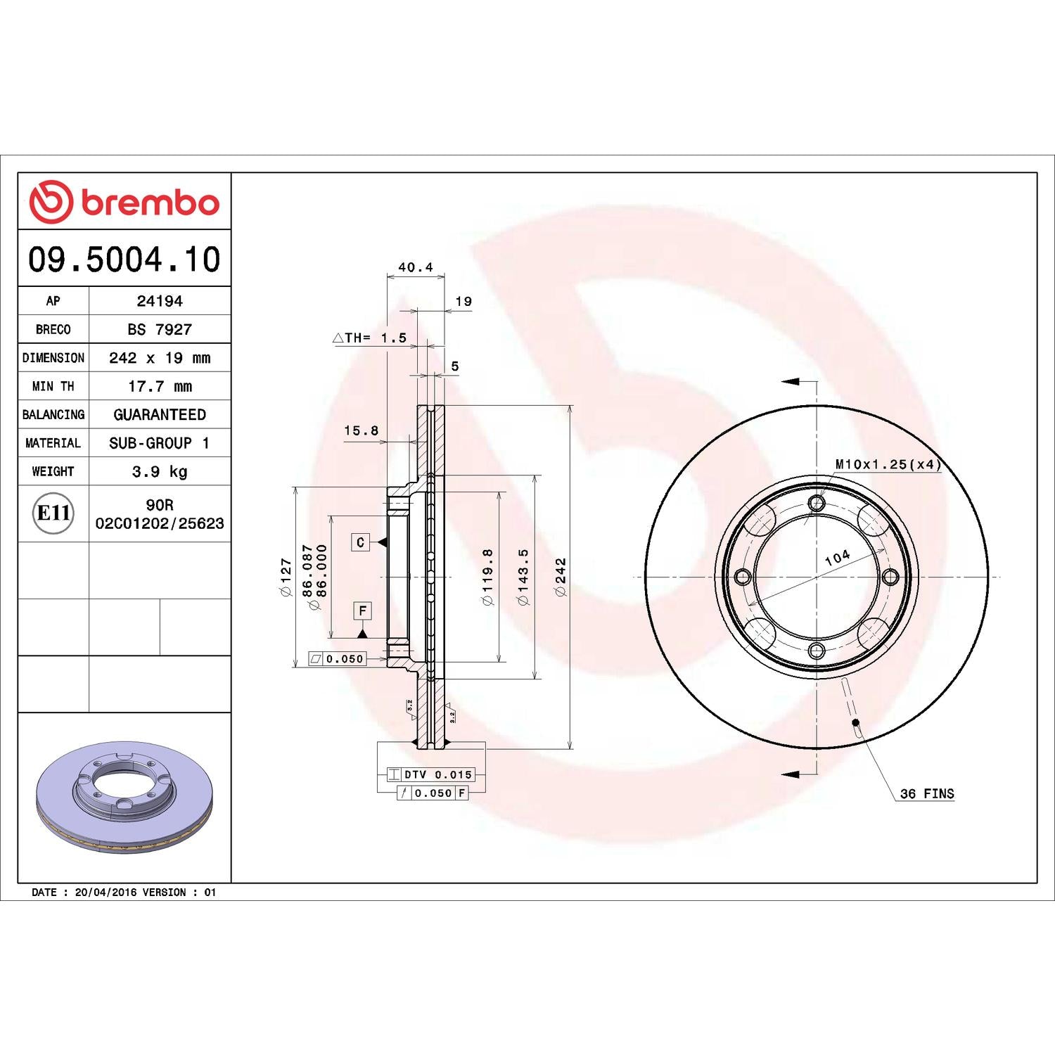 Brembo Disc Brake Rotor 09.5004.10