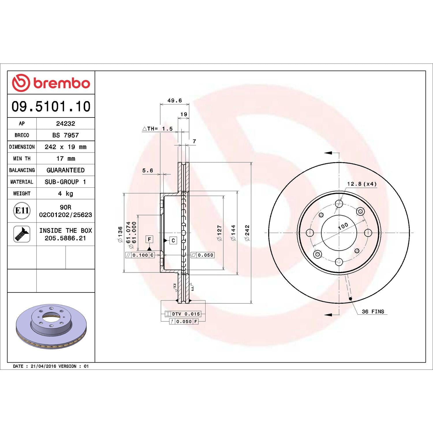 Brembo Disc Brake Rotor 09.5101.10