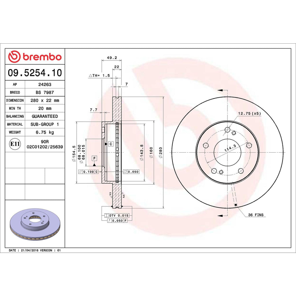 Brembo Disc Brake Rotor 09.5254.10
