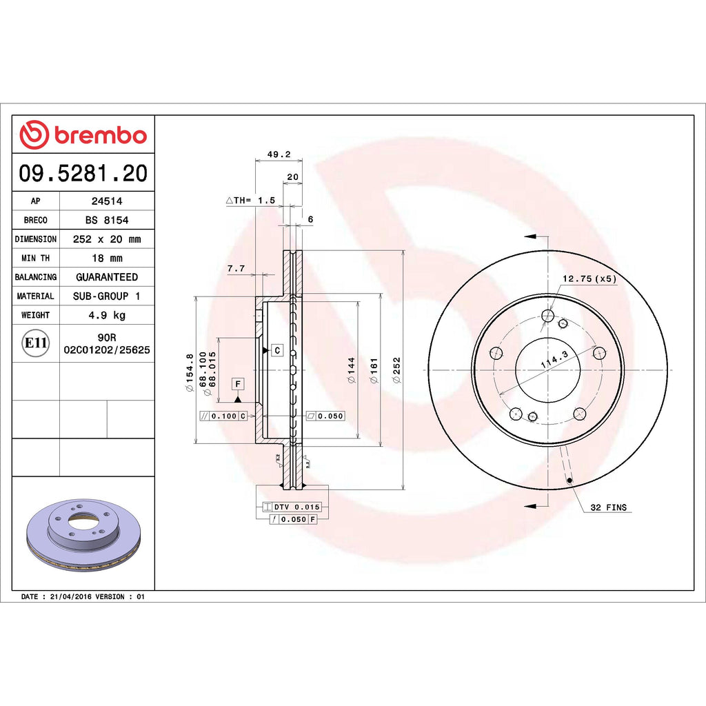 Brembo Disc Brake Rotor 09.5281.20