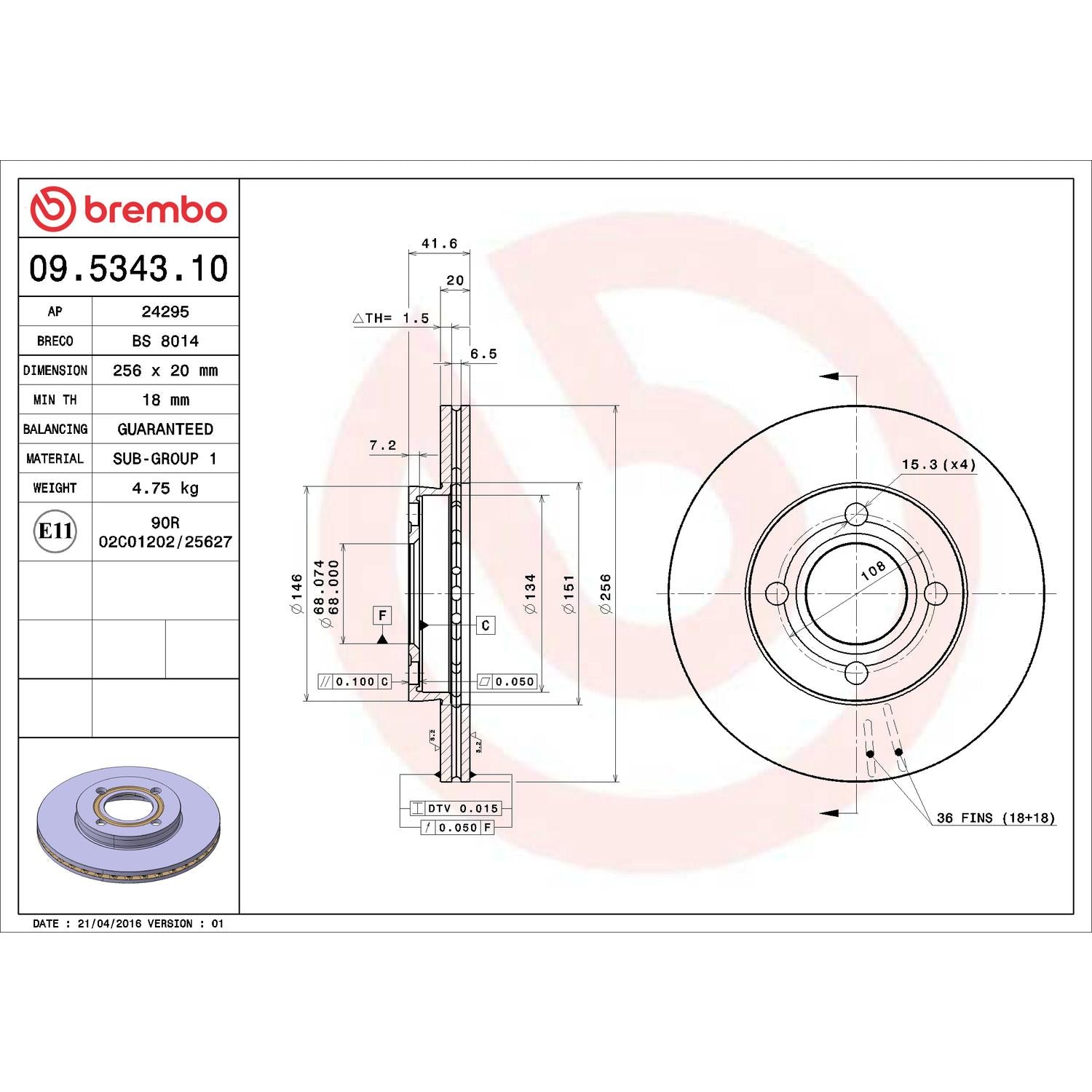 Brembo Disc Brake Rotor 09.5343.10