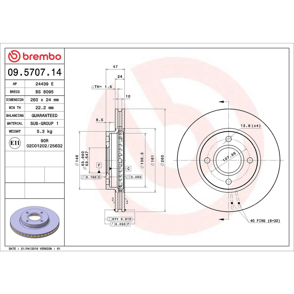 Brembo Disc Brake Rotor 09.5707.14