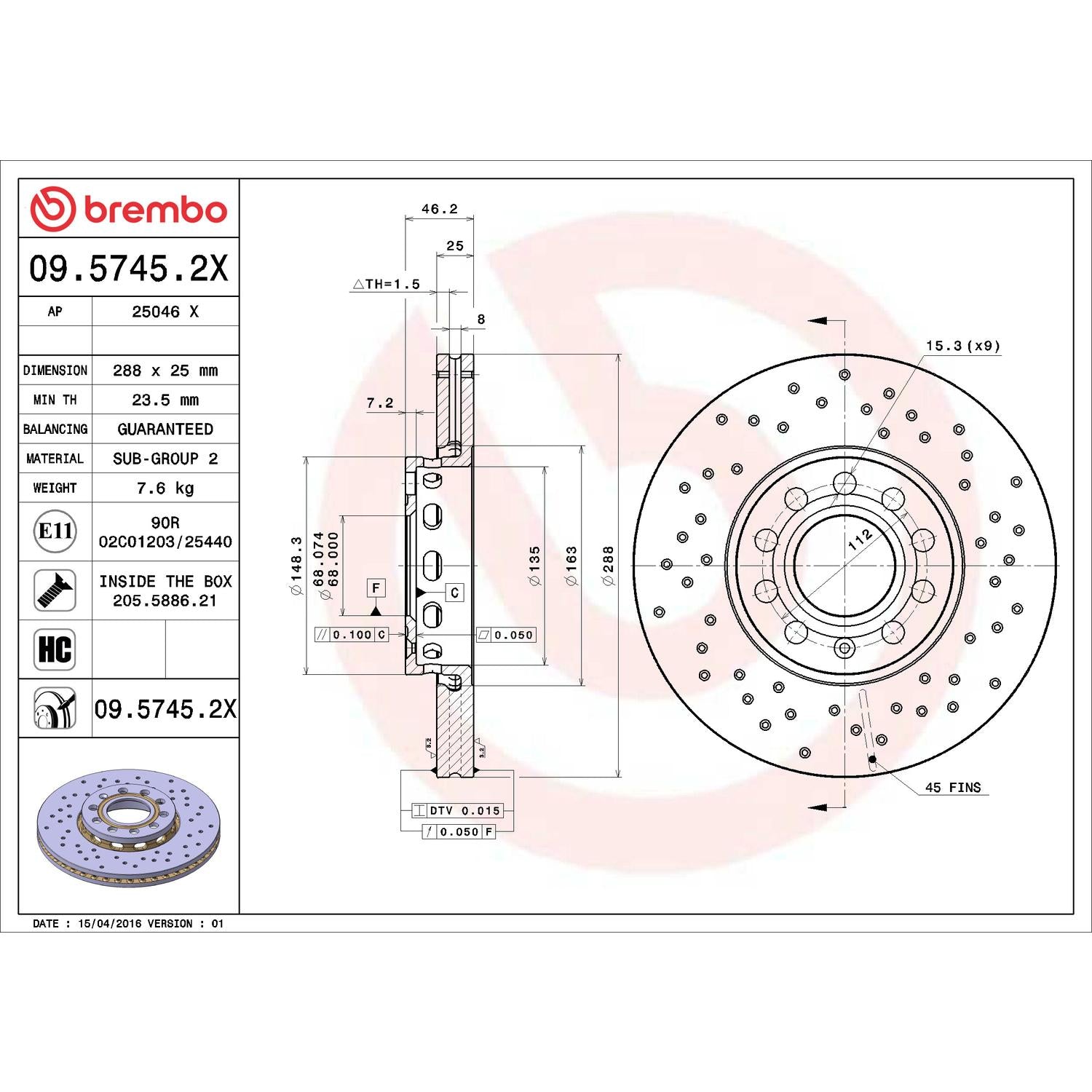 Brembo Disc Brake Rotor 09.5745.2X
