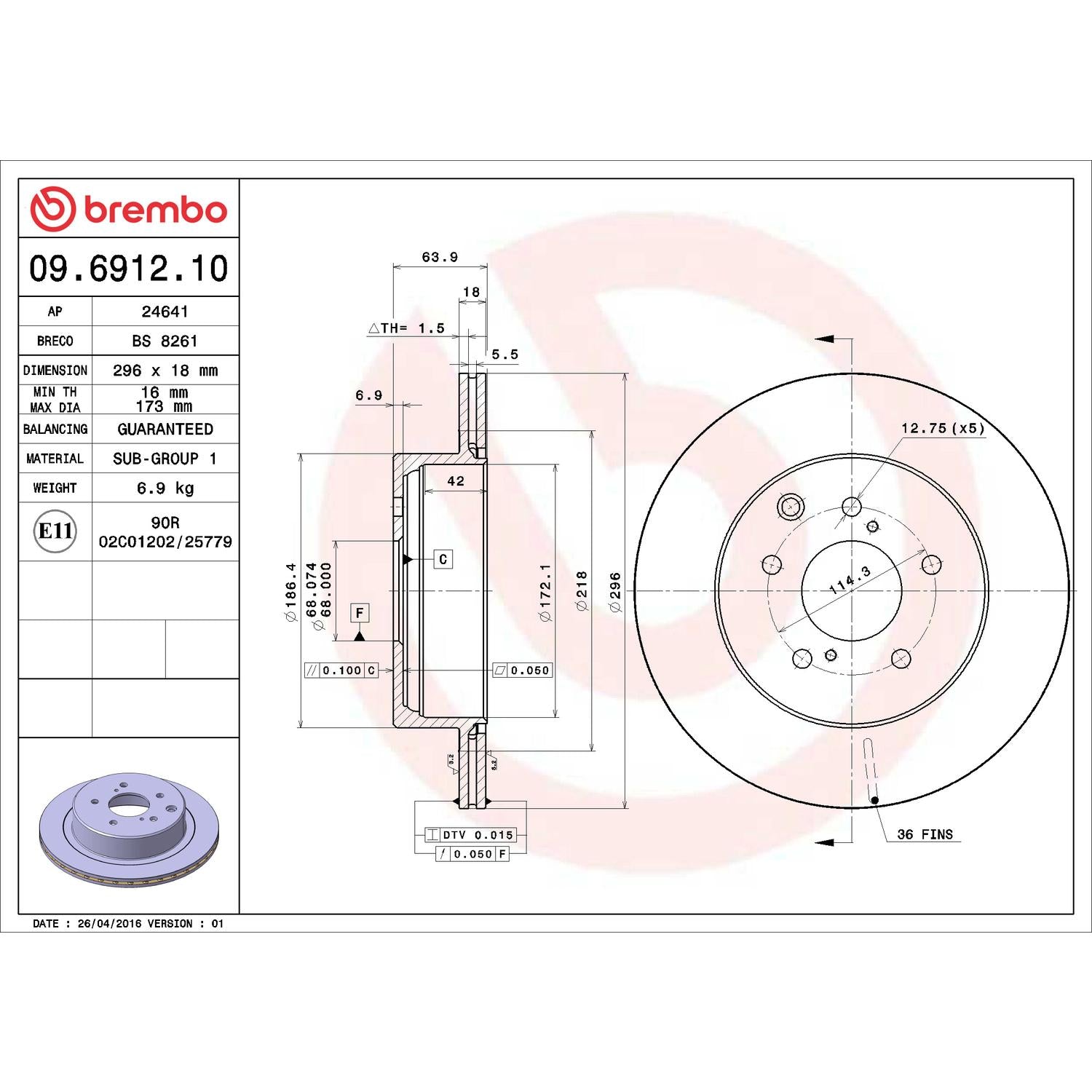Brembo Disc Brake Rotor 09.6912.10