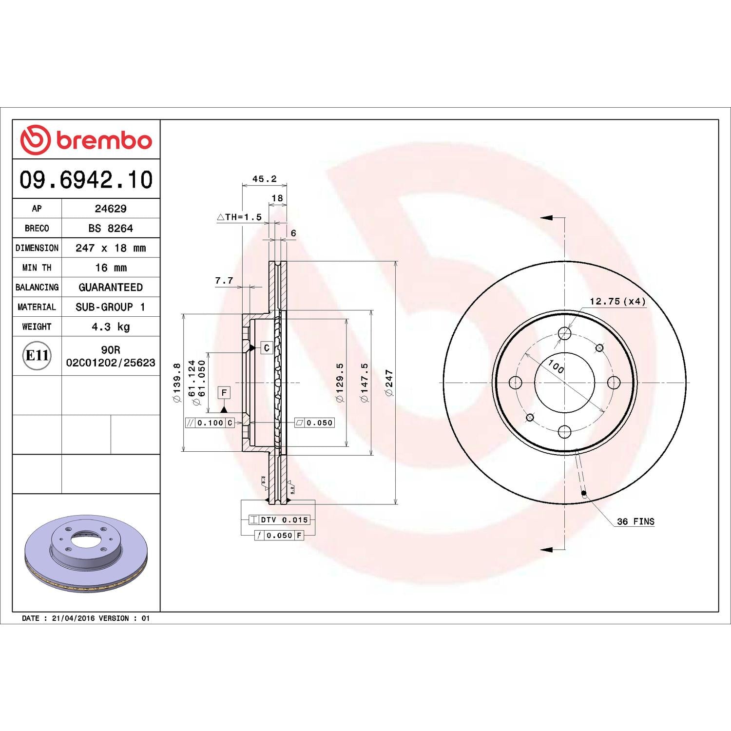 Brembo Disc Brake Rotor 09.6942.10