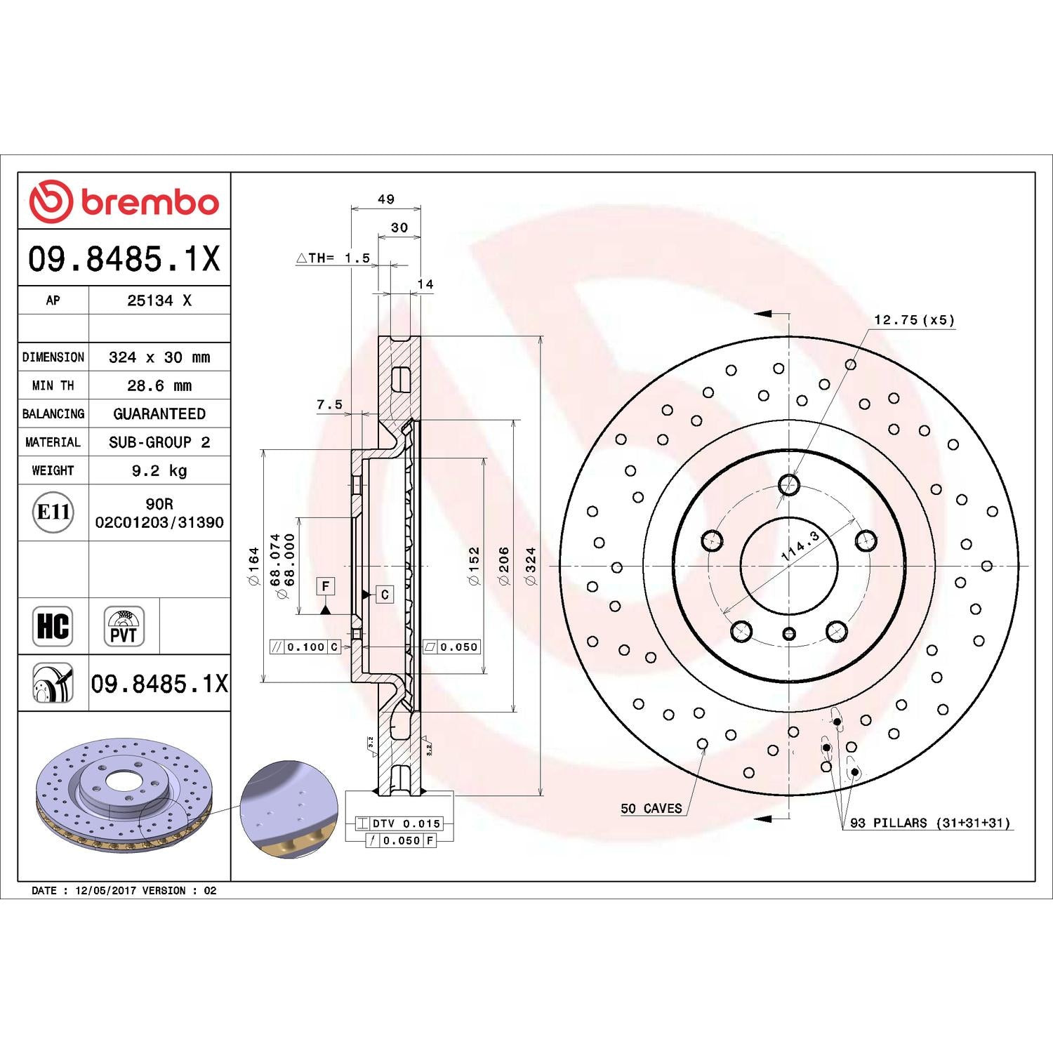 Brembo Disc Brake Rotor 09.8485.1X