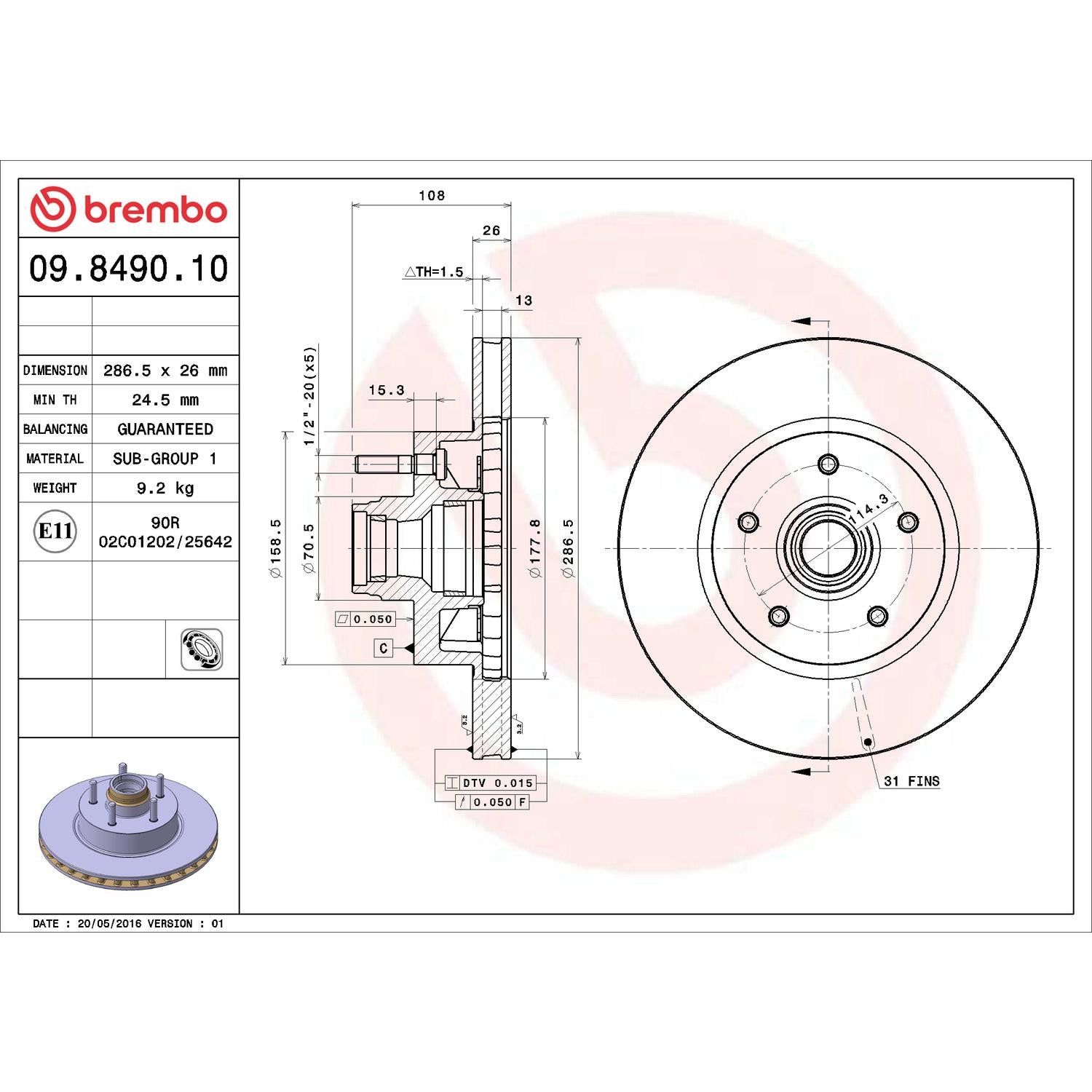 Brembo Disc Brake Rotor 09.8490.10