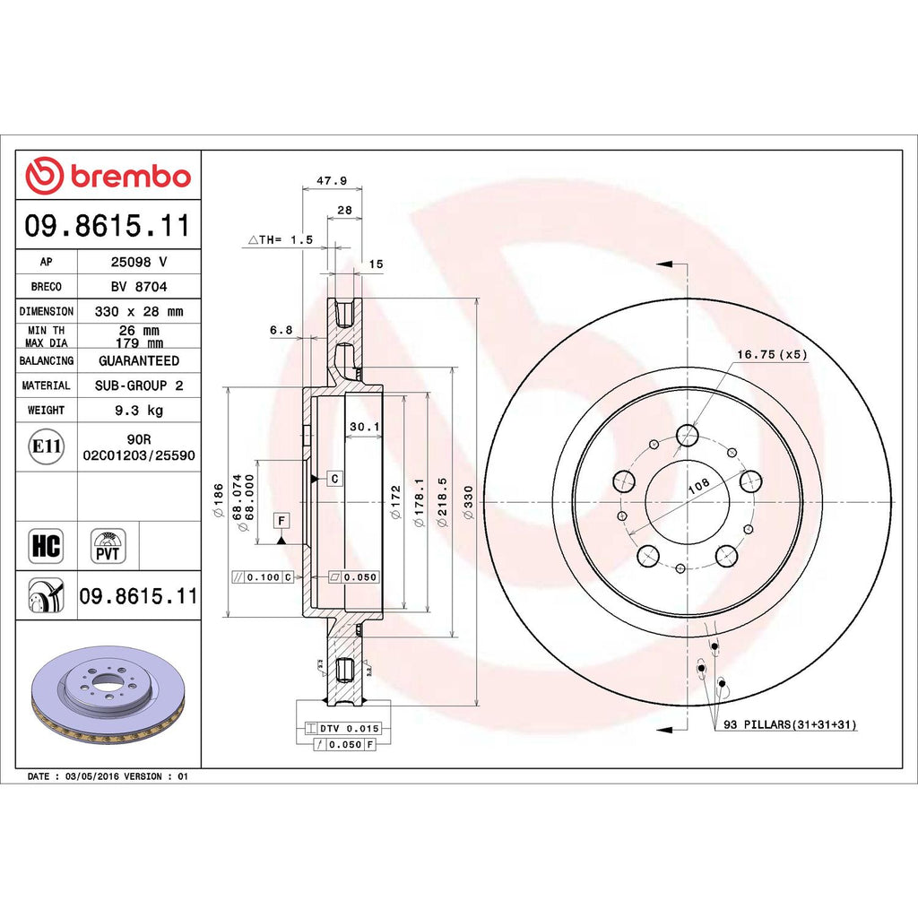 Brembo Disc Brake Rotor 09.8615.11