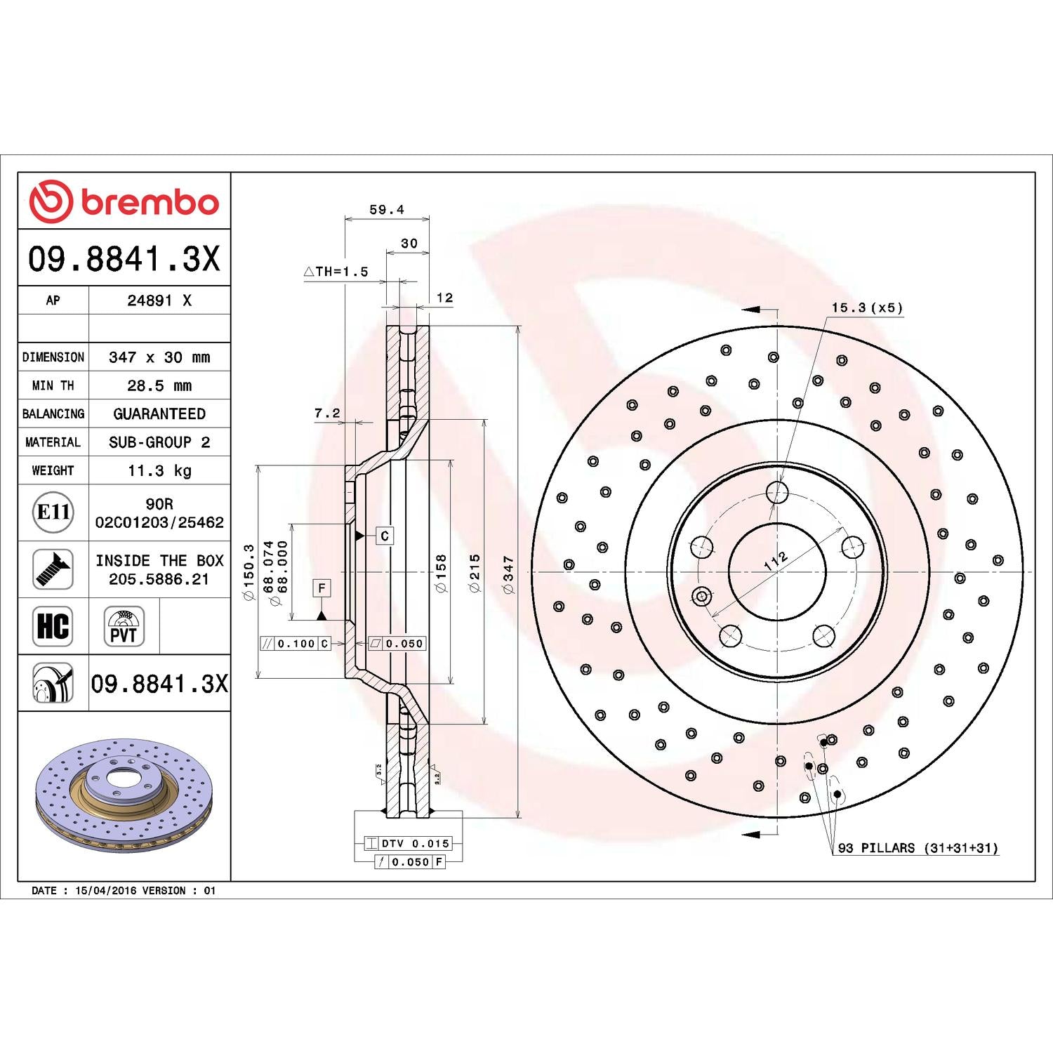 Brembo Disc Brake Rotor 09.8841.3X