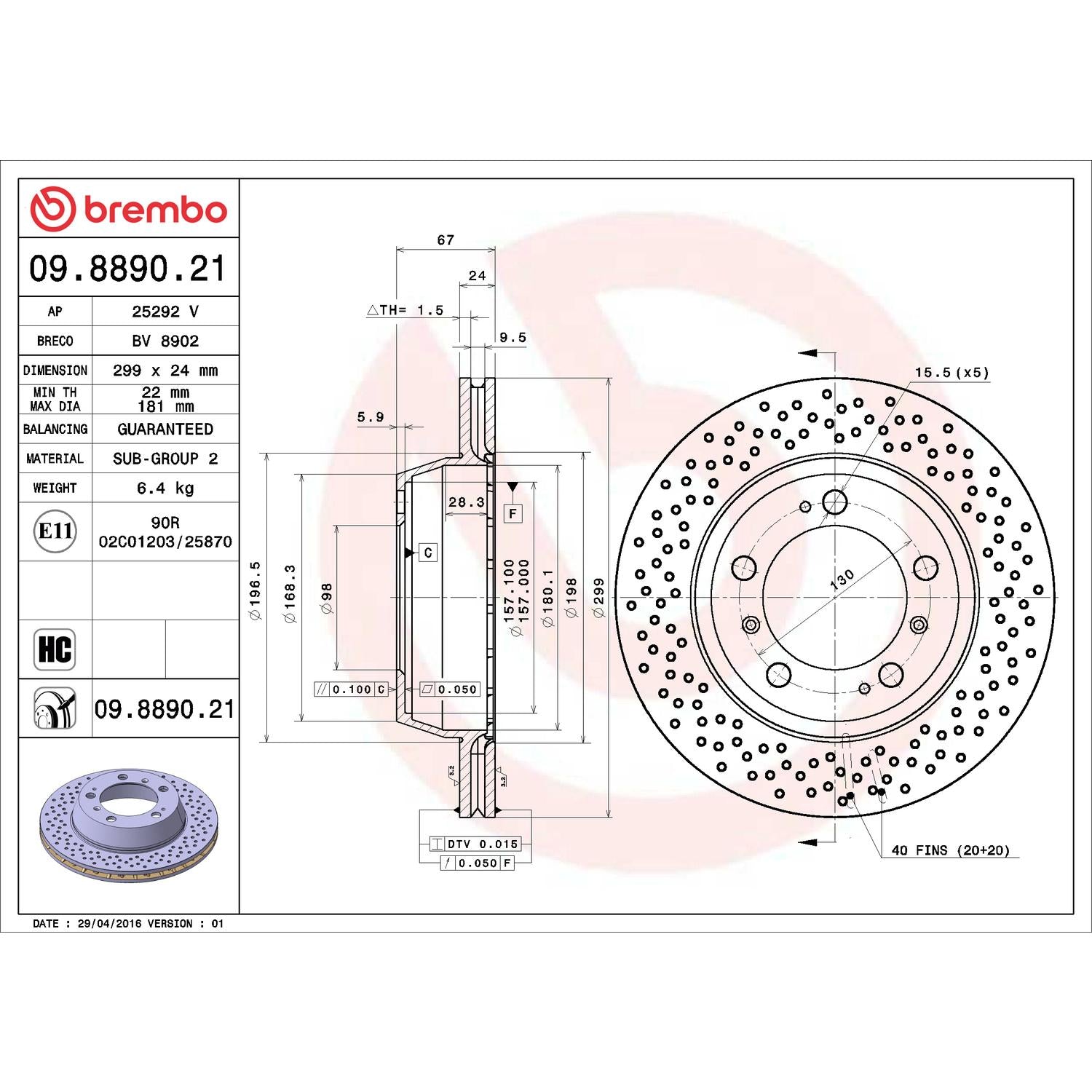 Brembo Disc Brake Rotor 09.8890.21