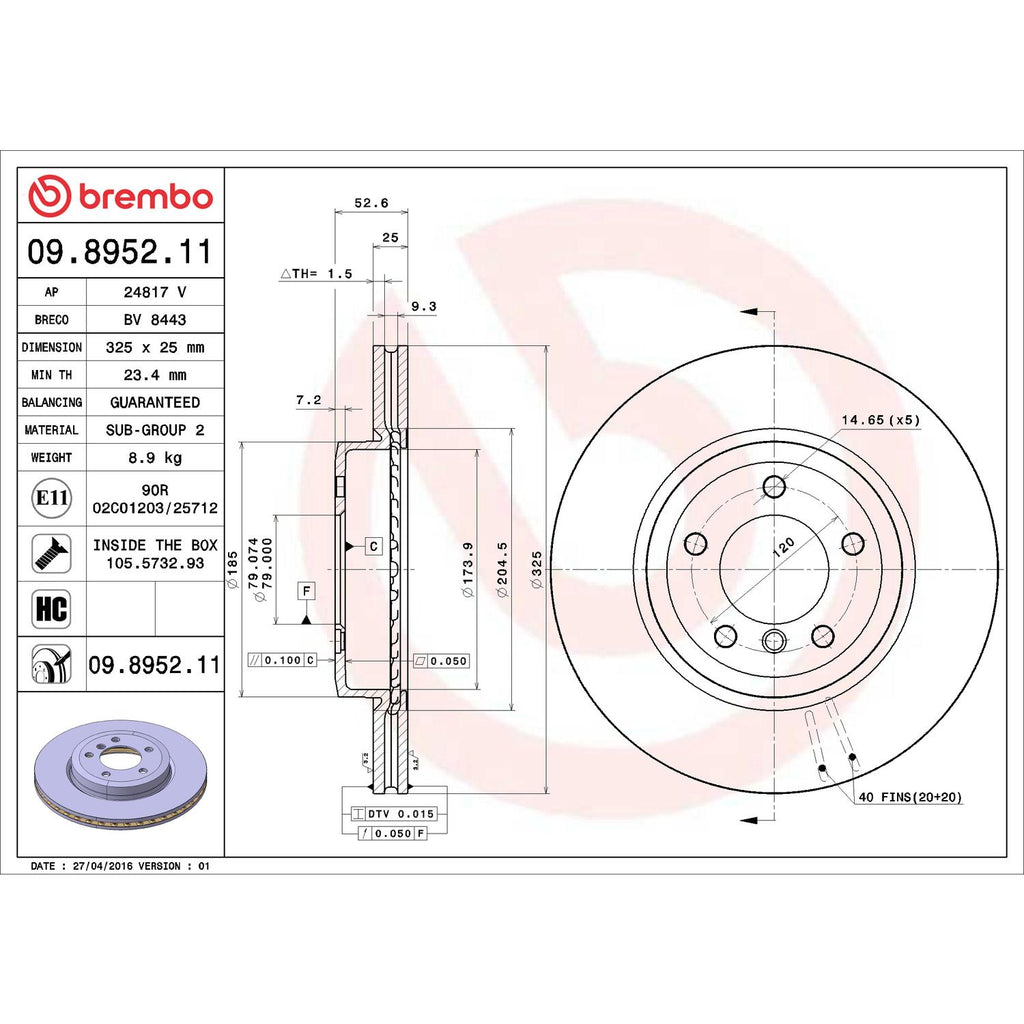 Brembo Disc Brake Rotor 09.8952.11