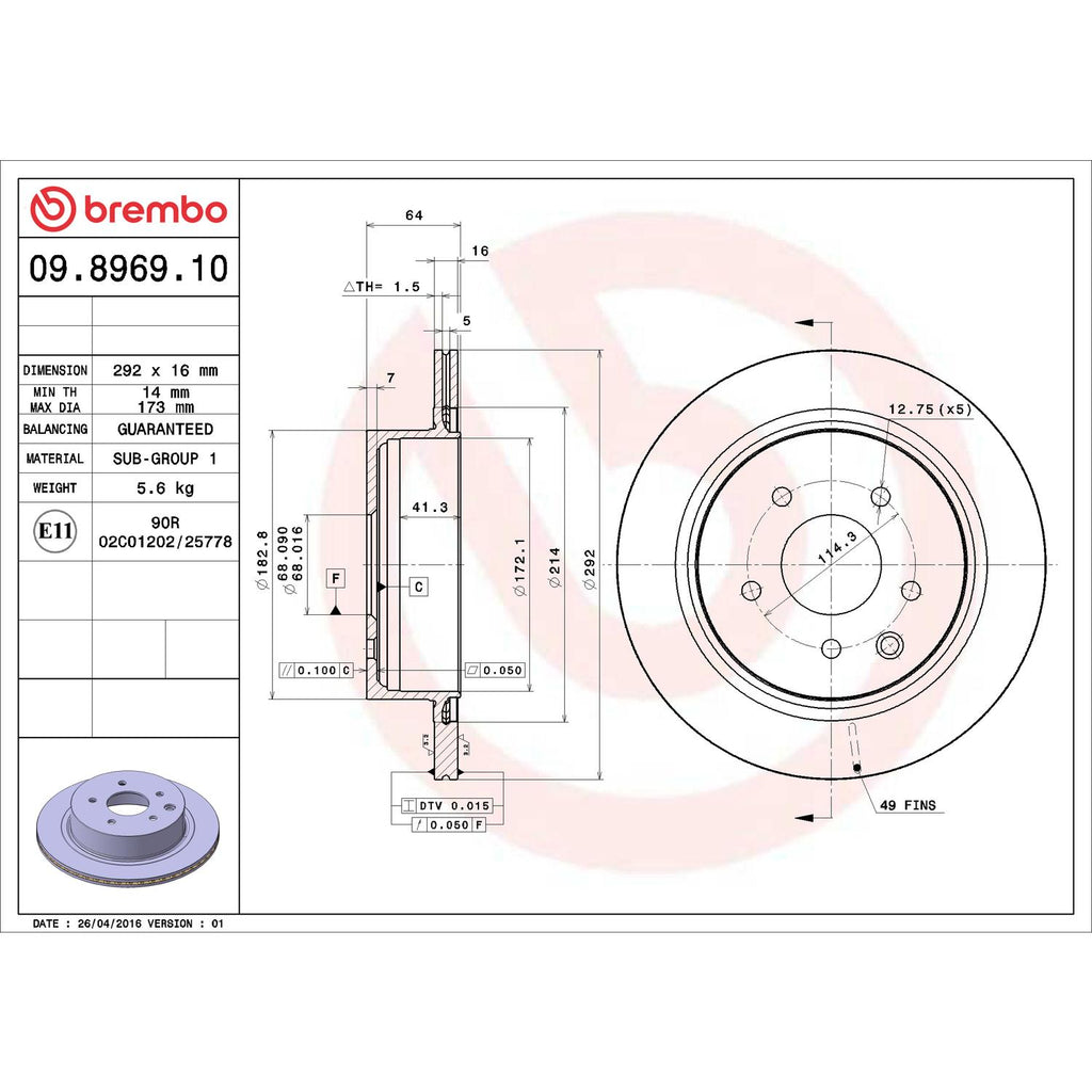 Brembo Disc Brake Rotor 09.8969.10