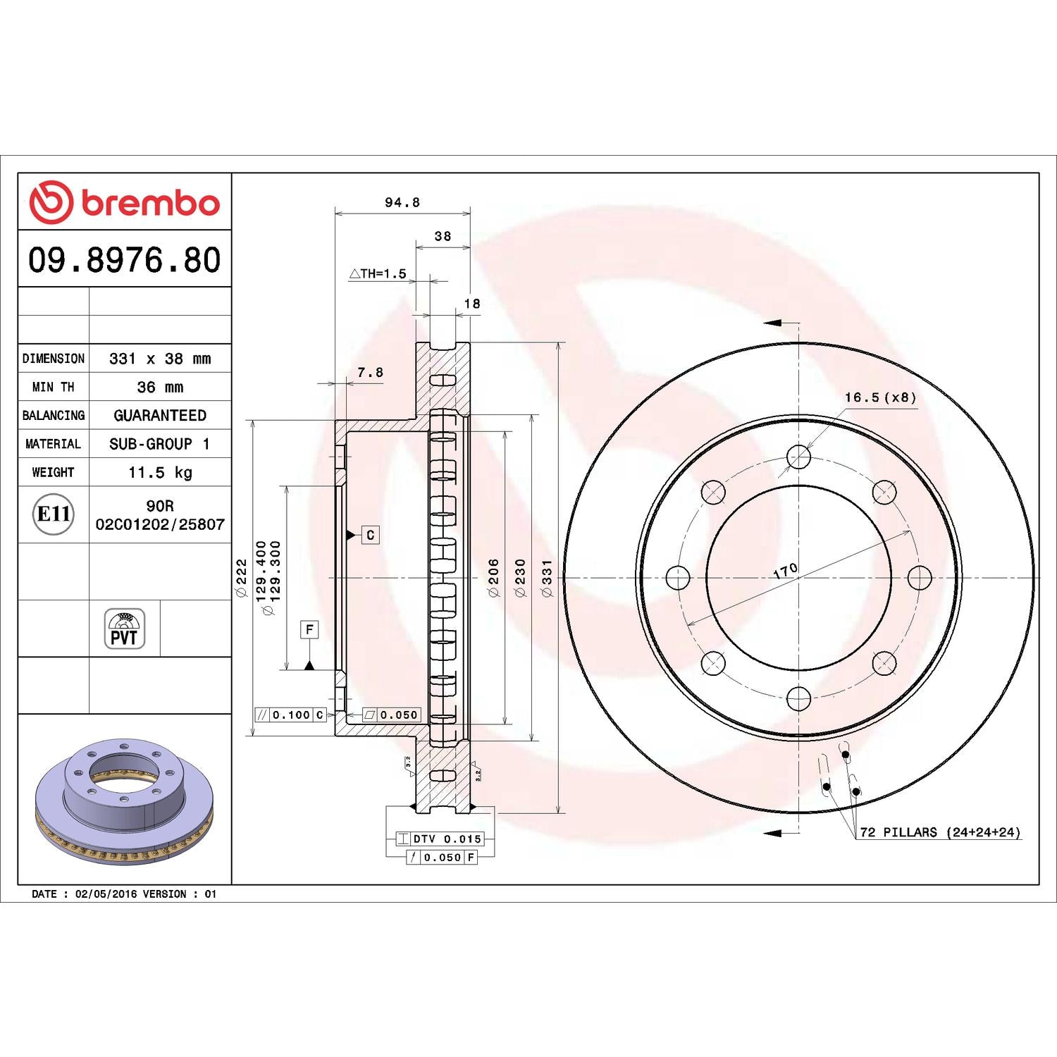 Brembo Disc Brake Rotor 09.8976.80