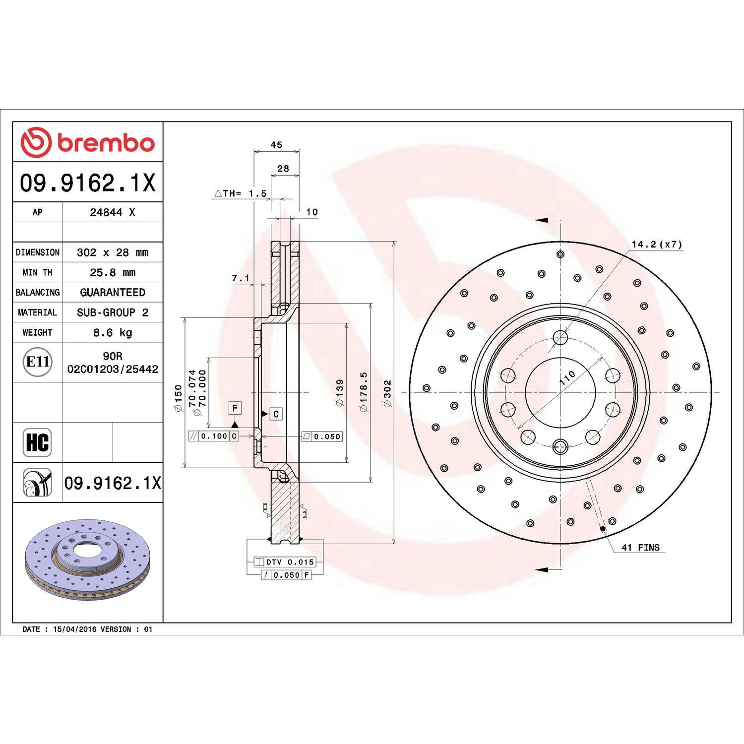 Brembo Disc Brake Rotor 09.9162.1X