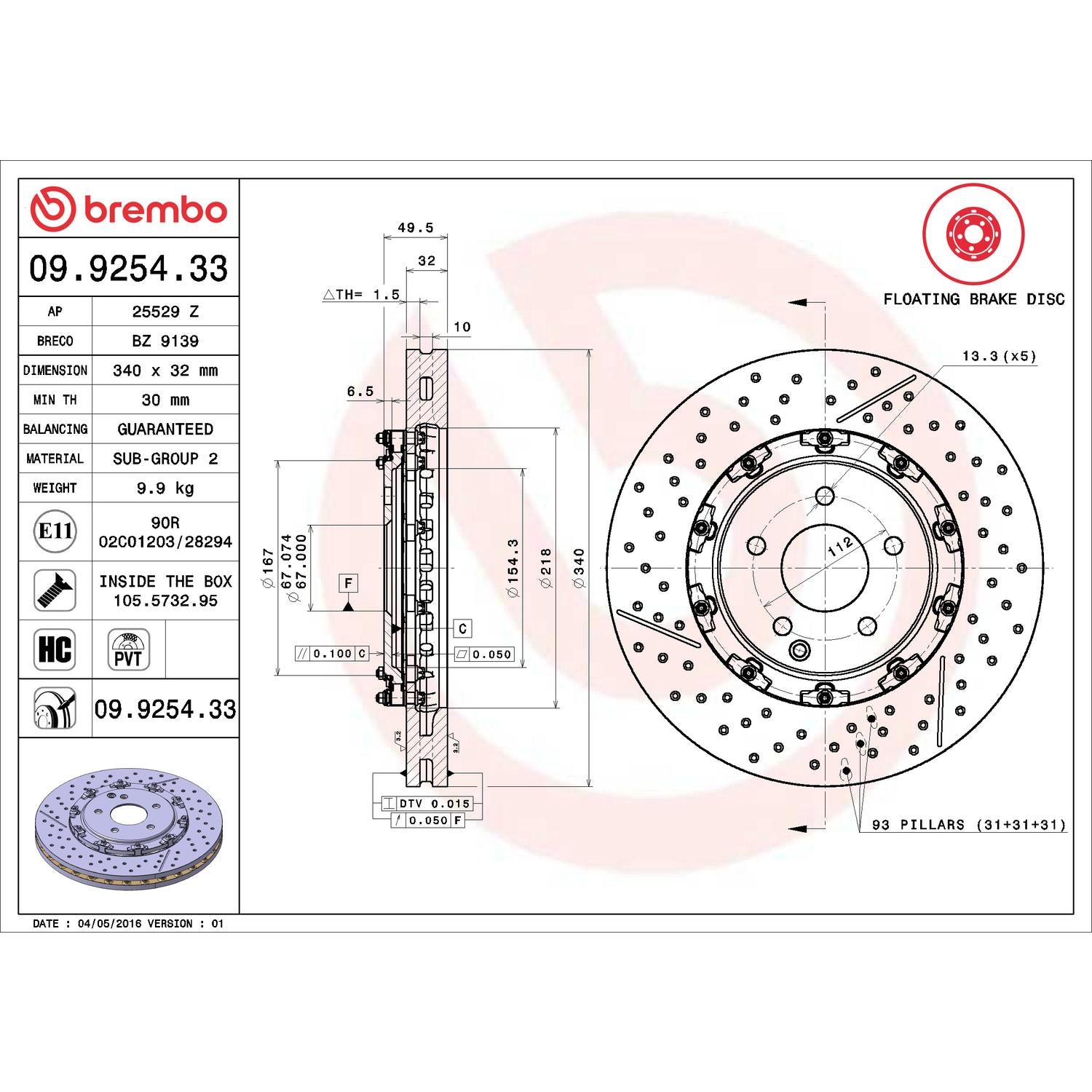 Brembo Disc Brake Rotor 09.9254.33