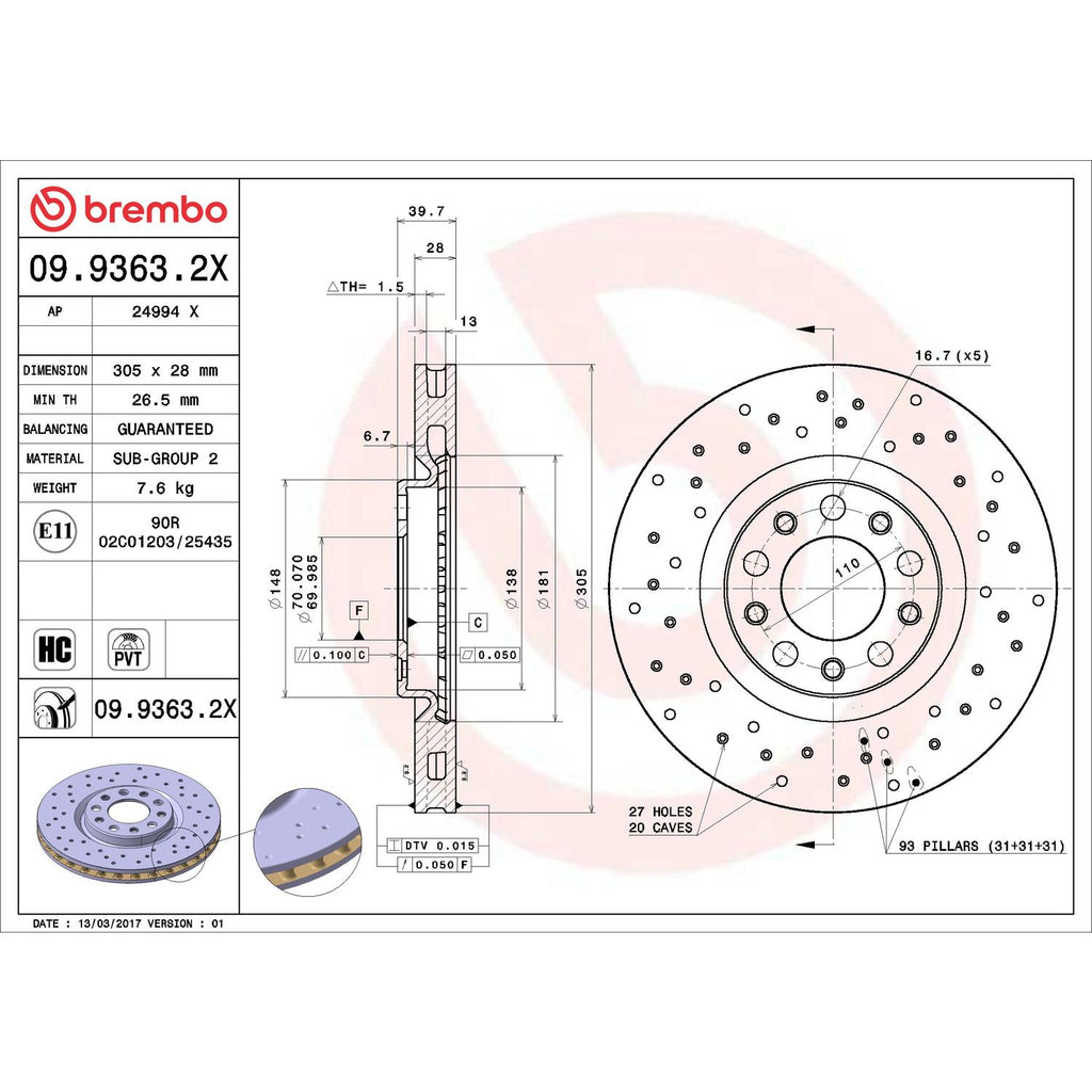 Brembo Disc Brake Rotor 09.9363.2X