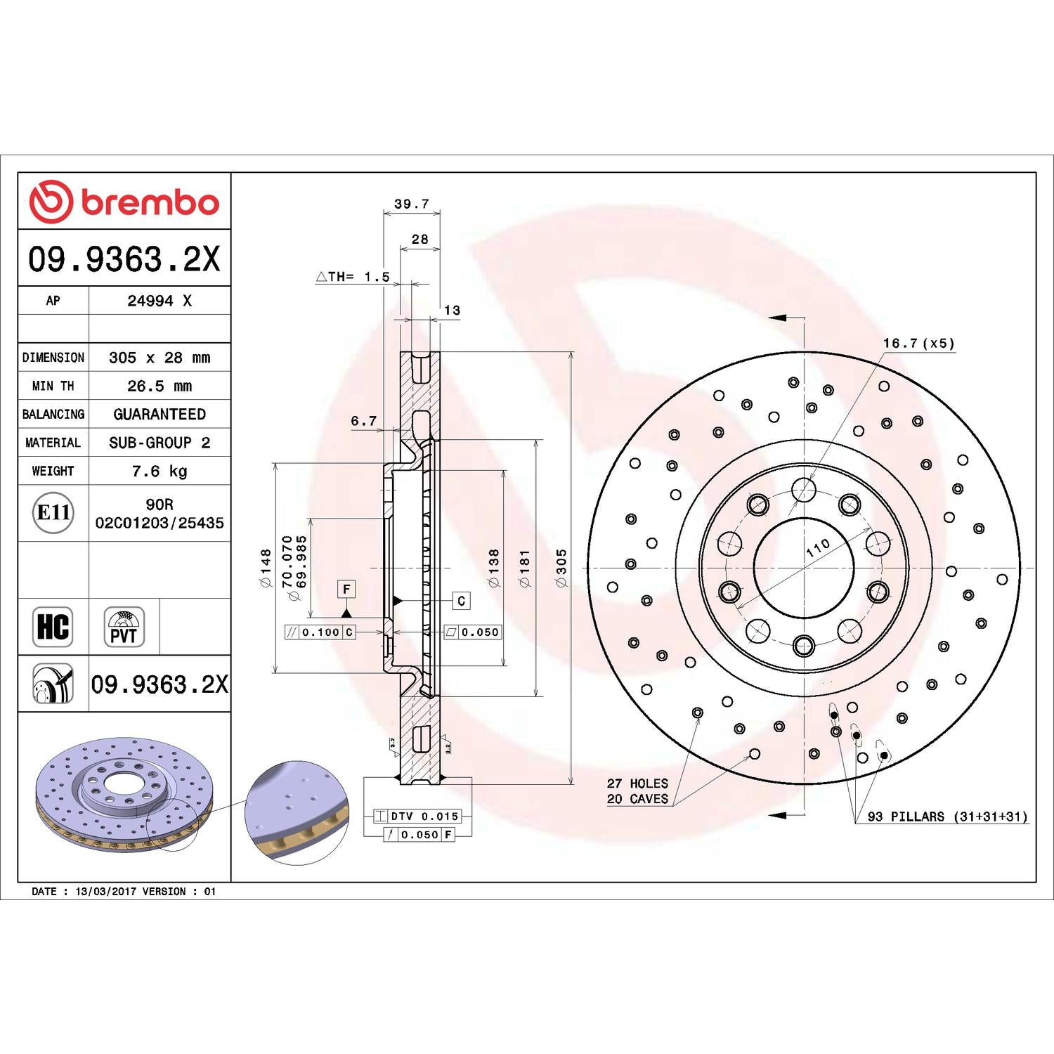 Brembo Disc Brake Rotor 09.9363.2X