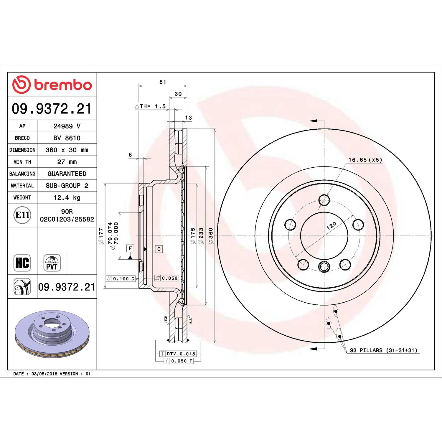 Brembo Disc Brake Rotor 09.9372.21